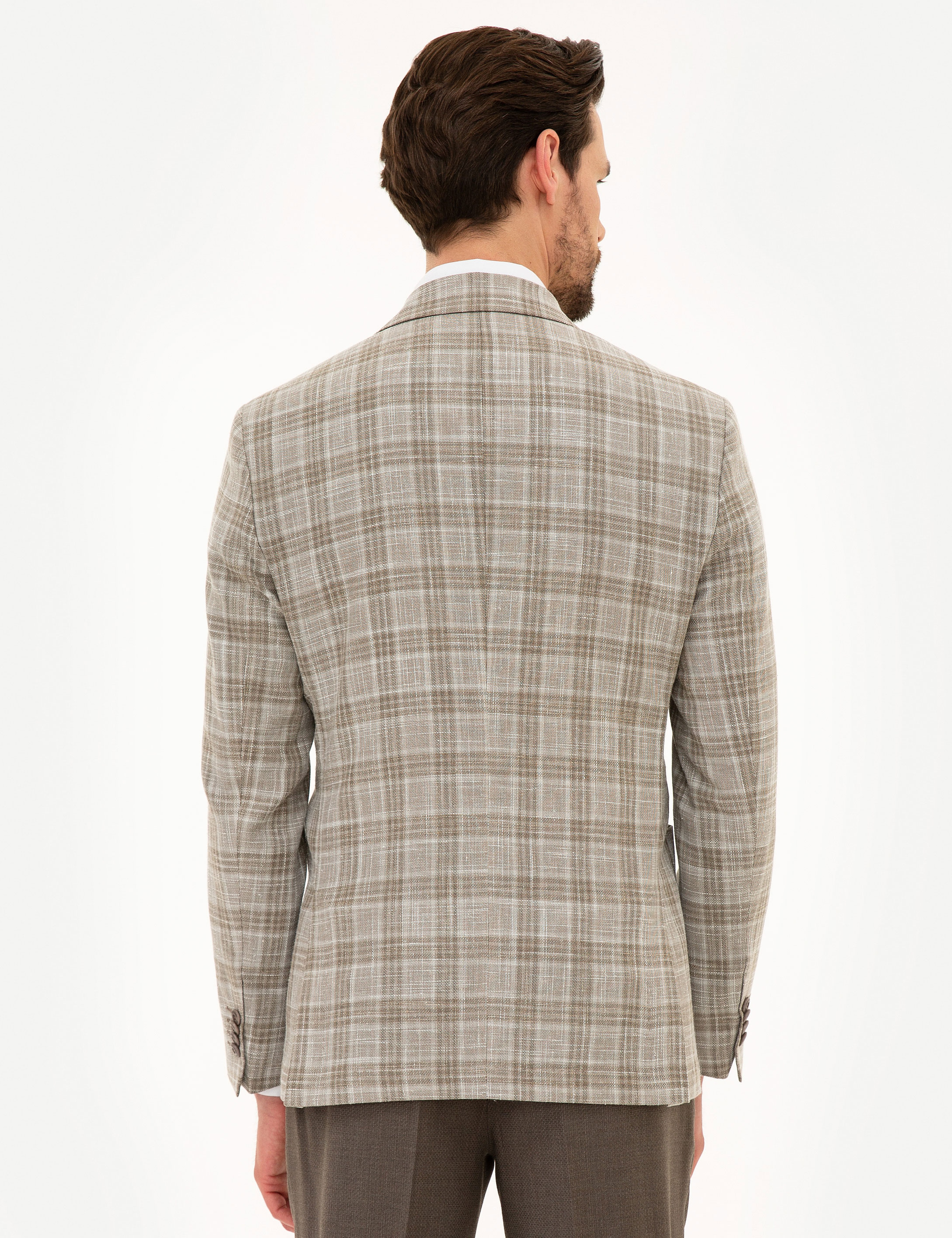 Kum Slim Fit Ekose Ceket - Image 4