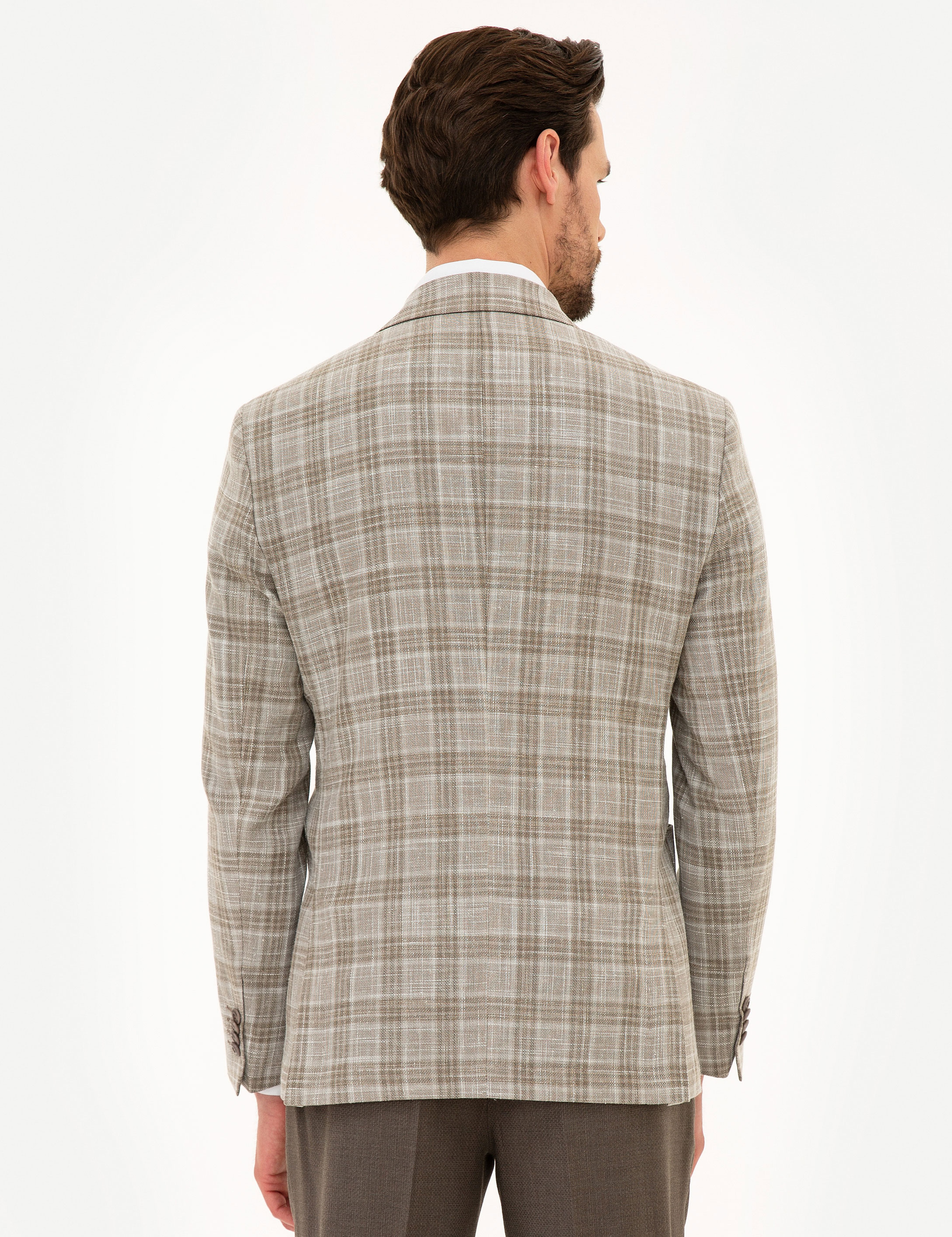 Kum Slim Fit Ekose Ceket