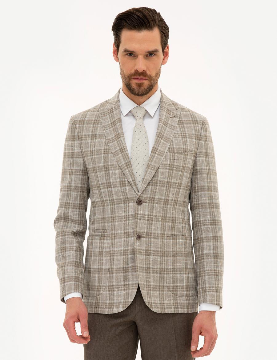 Kum Slim Fit Ekose Ceket