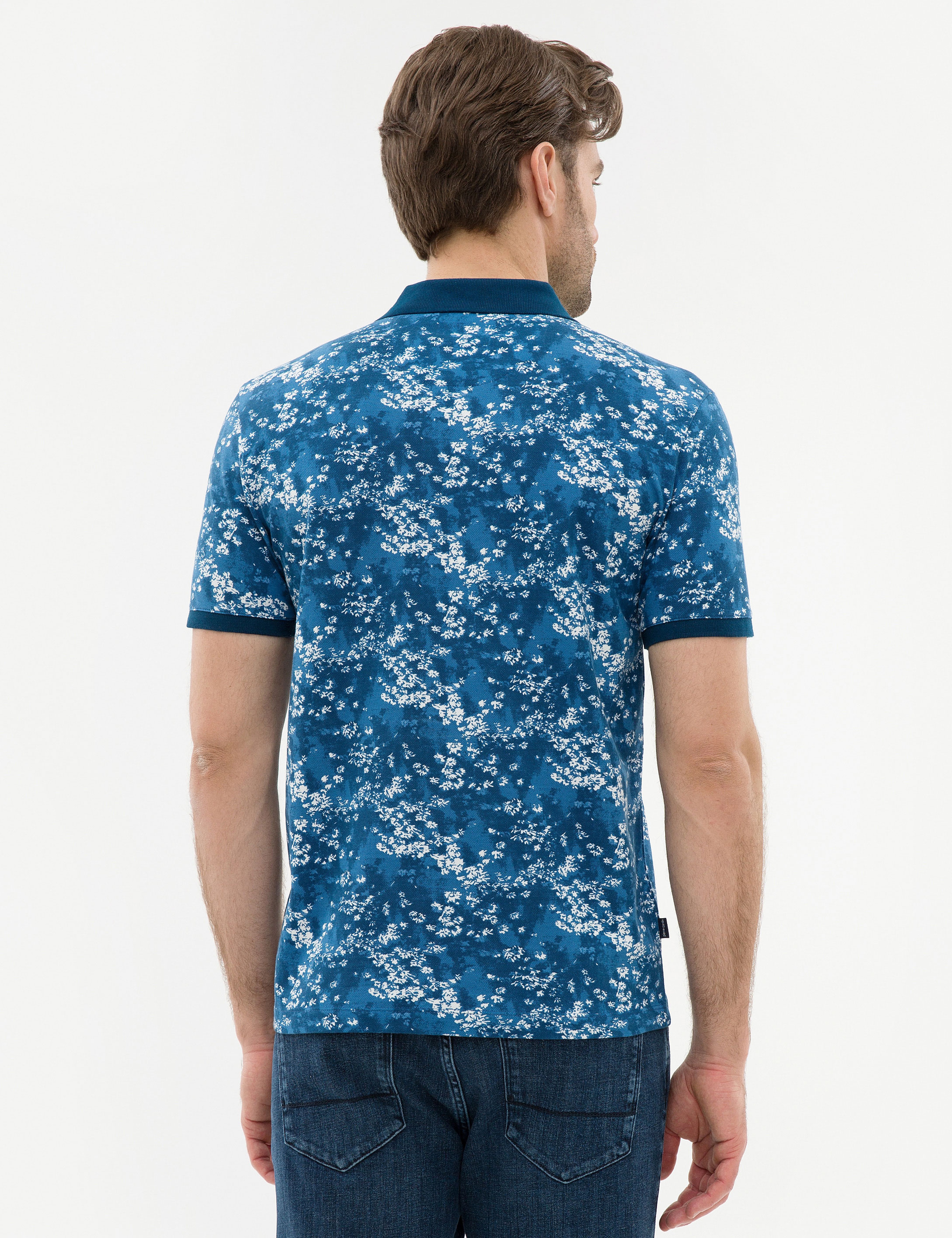Lacivert Slim Fit Baskılı Polo Yaka Tişört - Image 3