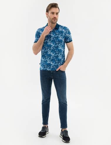 Lacivert Slim Fit Baskılı Polo Yaka Tişört