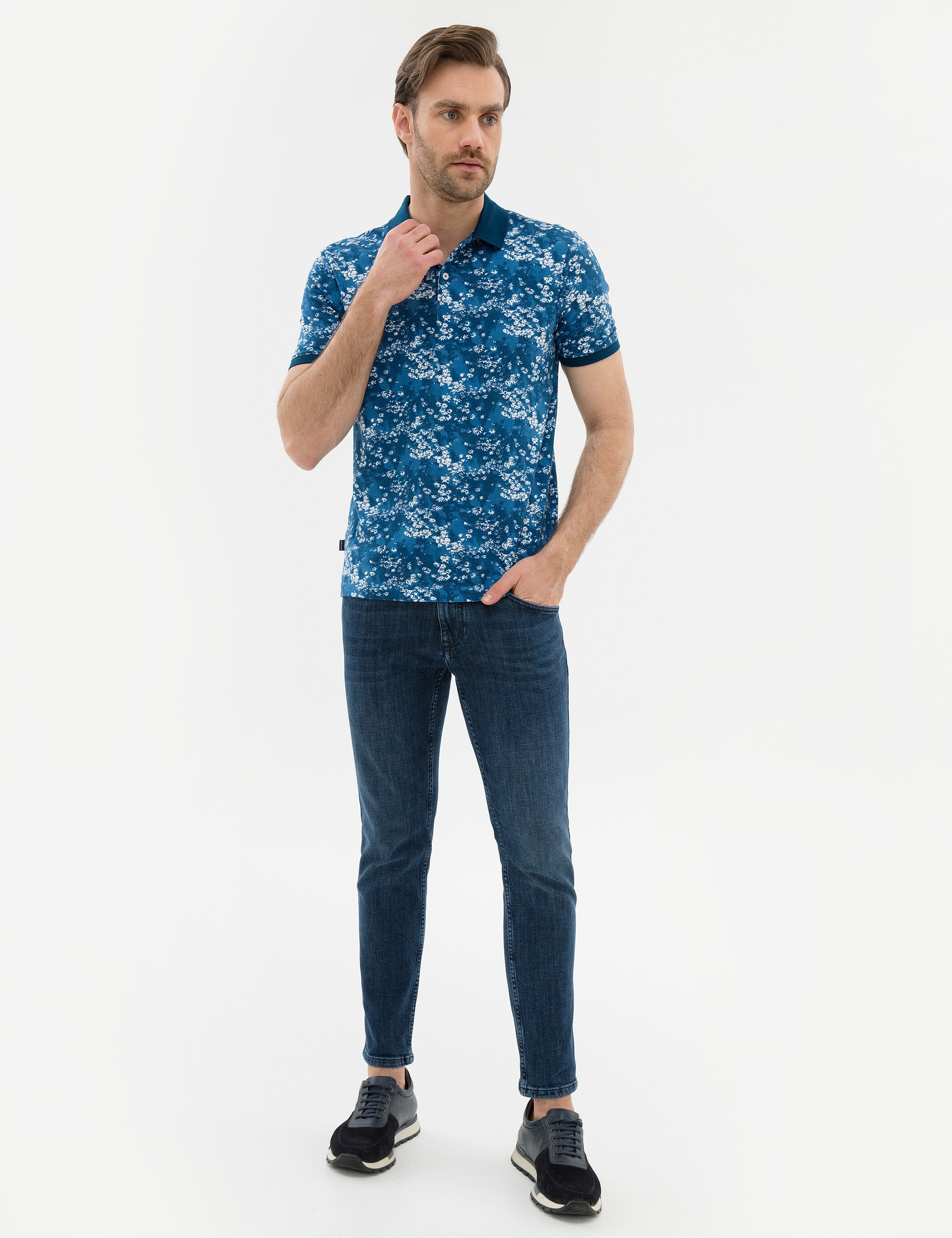 Lacivert Slim Fit Baskılı Polo Yaka Tişört - Image 4