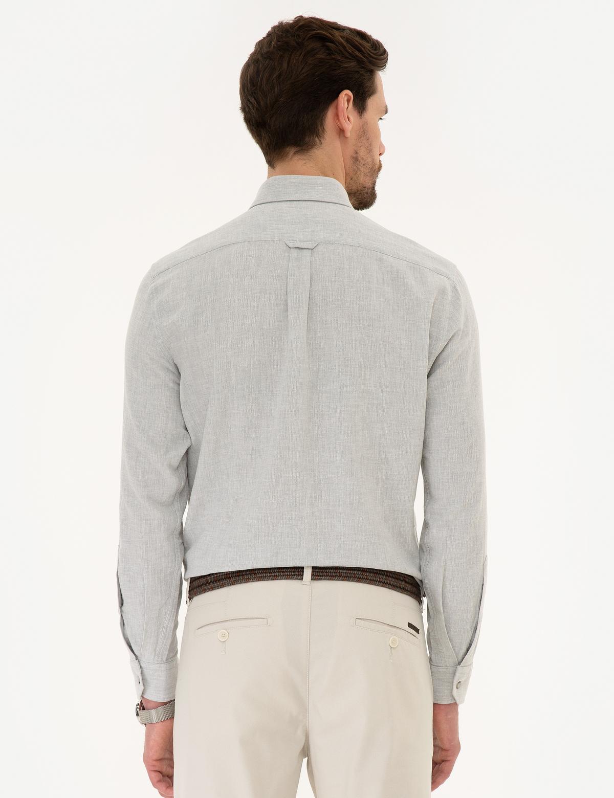 Açık Gri Regular Fit Keten Karışımlı Gömlek - 50220244003