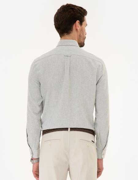 Açık Gri Regular Fit Keten Karışımlı Gömlek - 50220244003