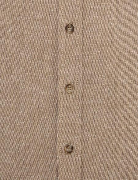 Açık Kahverengi Regular Fit Keten Karışımlı Gömlek - 50220244016