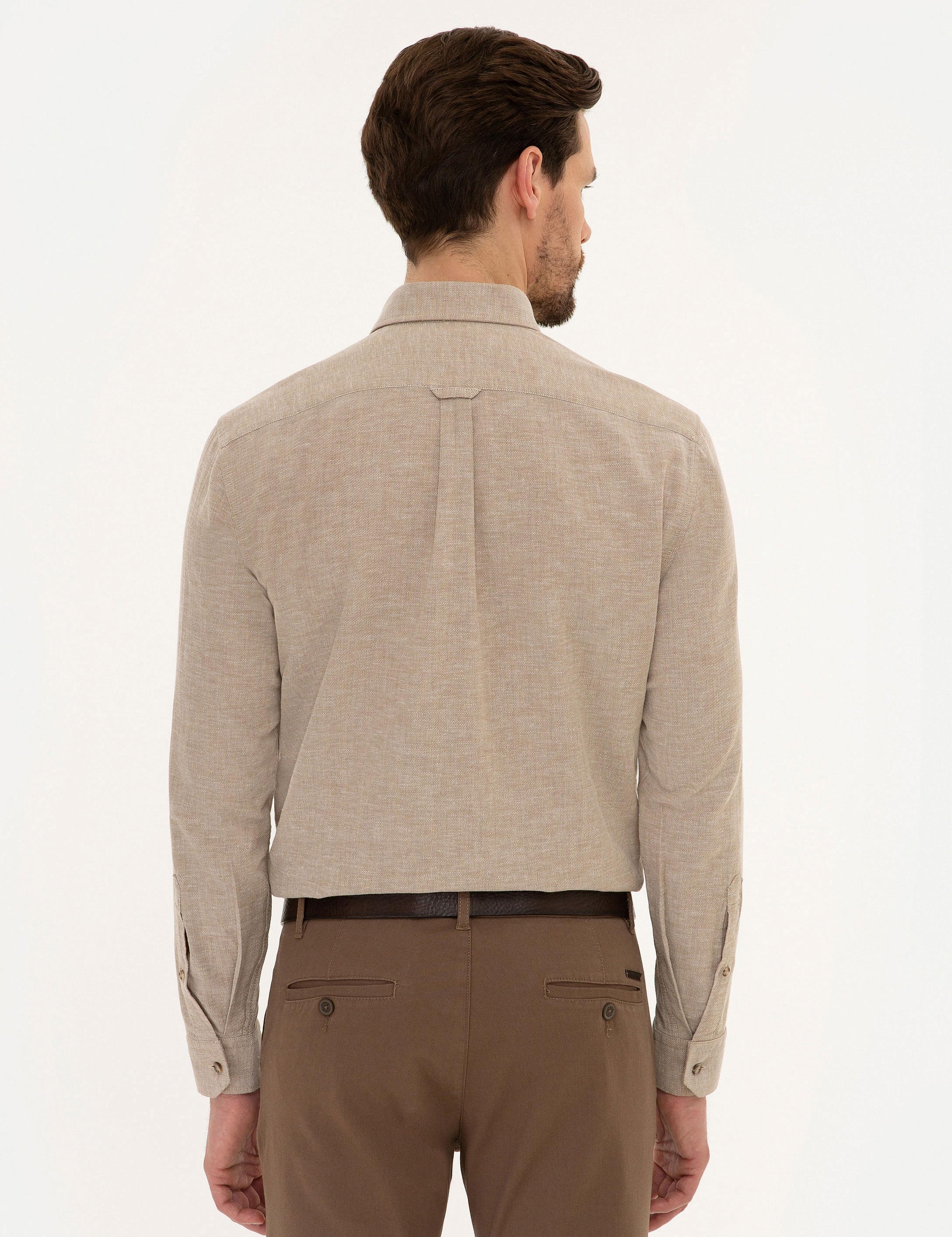 Açık Kahverengi Regular Fit Keten Karışımlı Gömlek