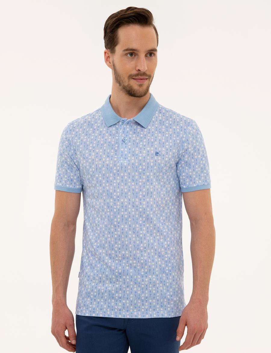 Açık Mavi Slim Fit Baskılı Polo Yaka Tişört