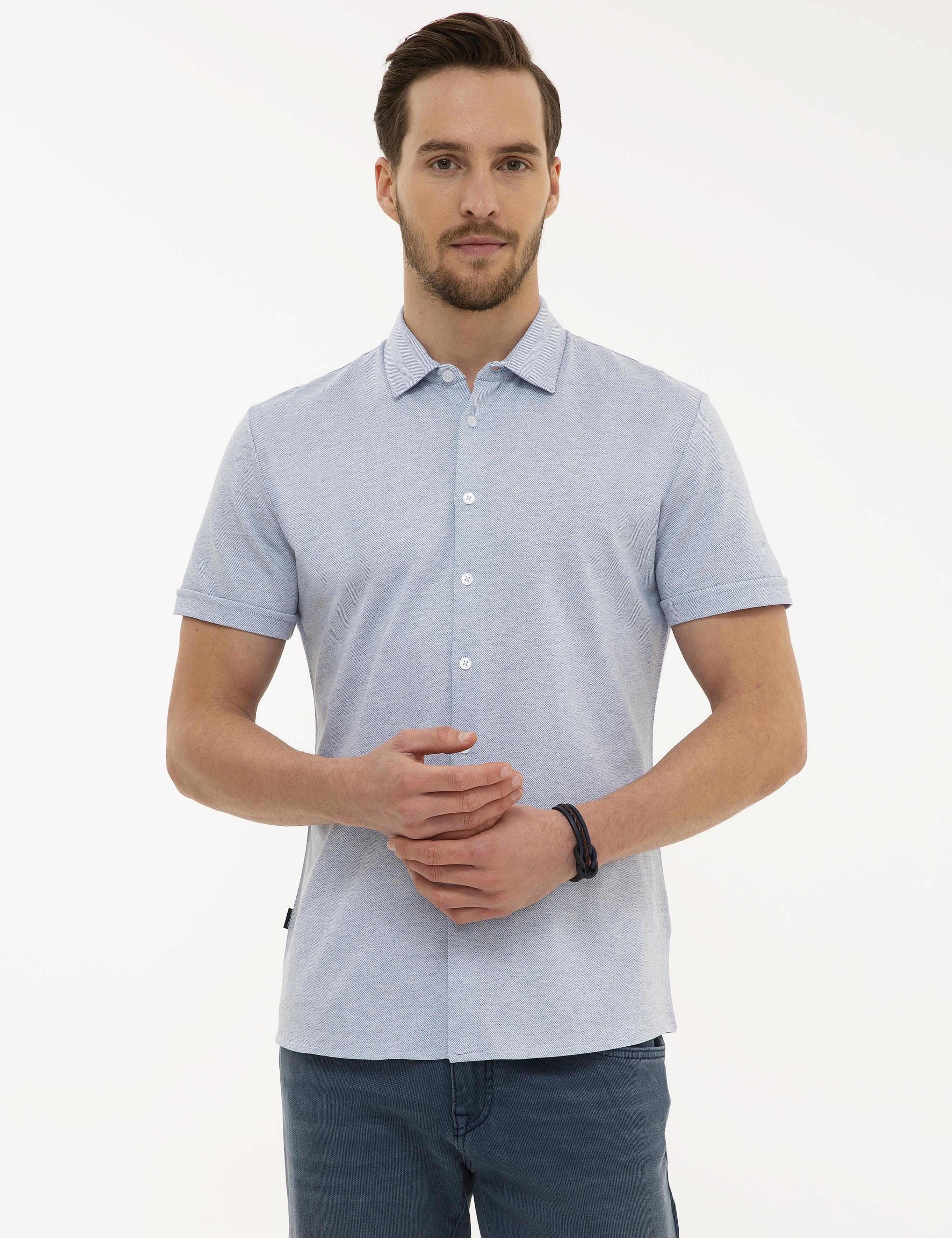 Koyu Mavi Slim Fit Gömlek Yaka Tişört