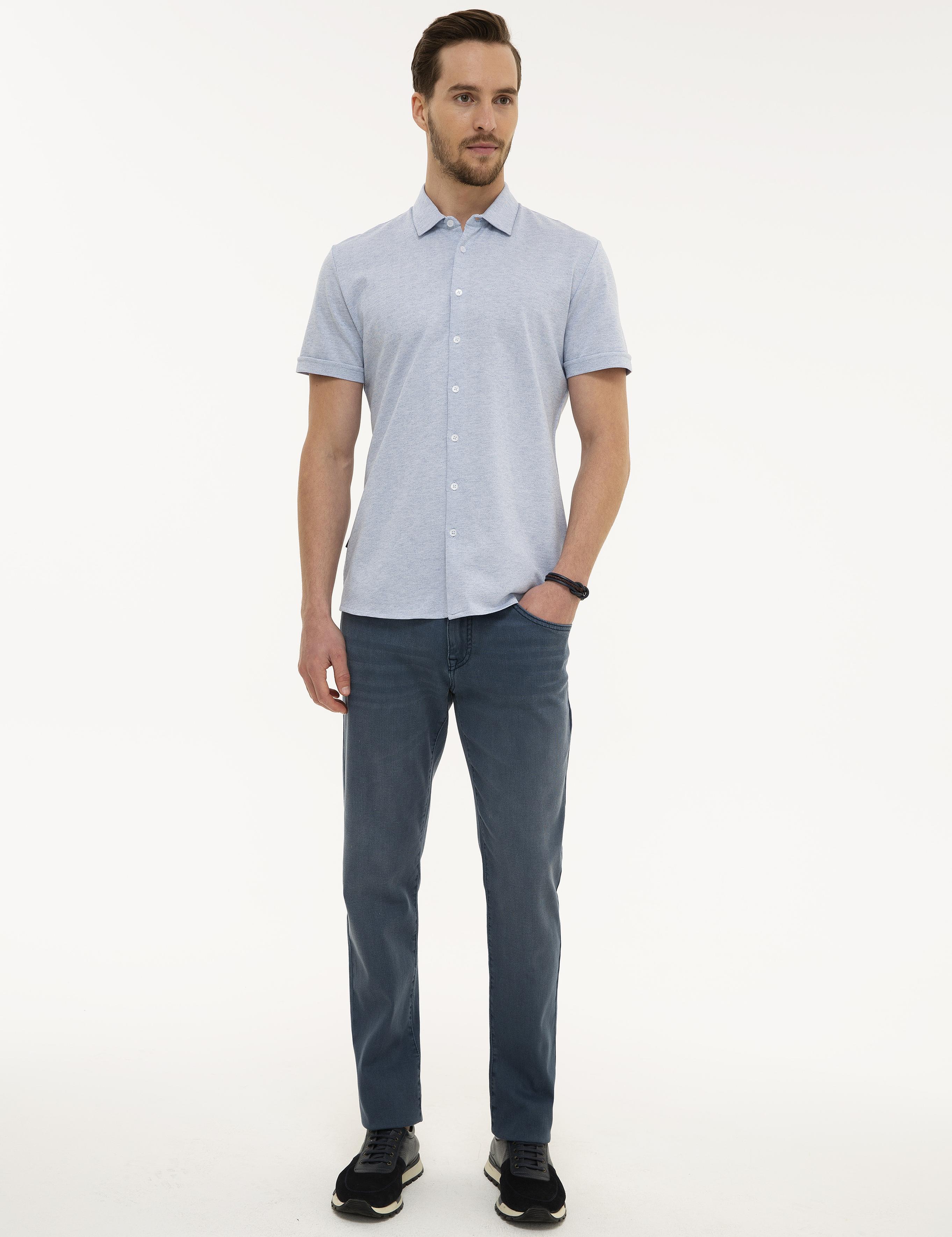 Koyu Mavi Slim Fit Gömlek Yaka Tişört