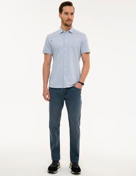 Koyu Mavi Slim Fit Gömlek Yaka Tişört - 50218584010