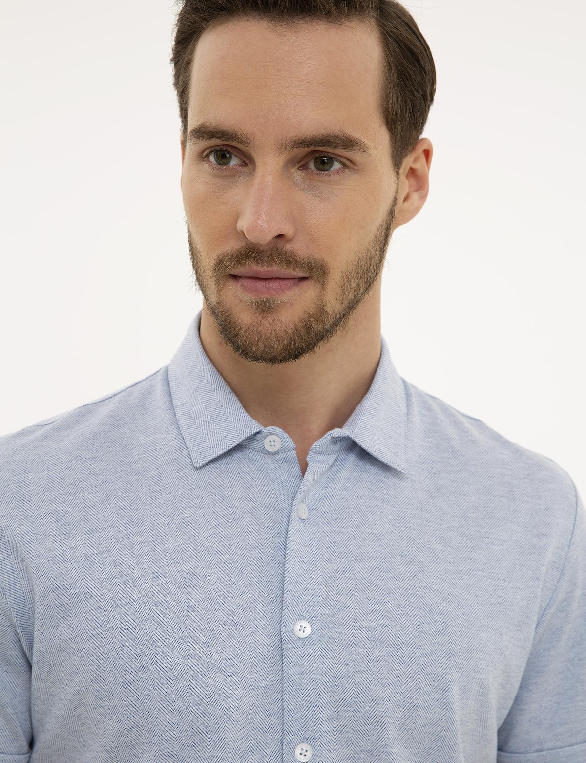 Koyu Mavi Slim Fit Gömlek Yaka Tişört