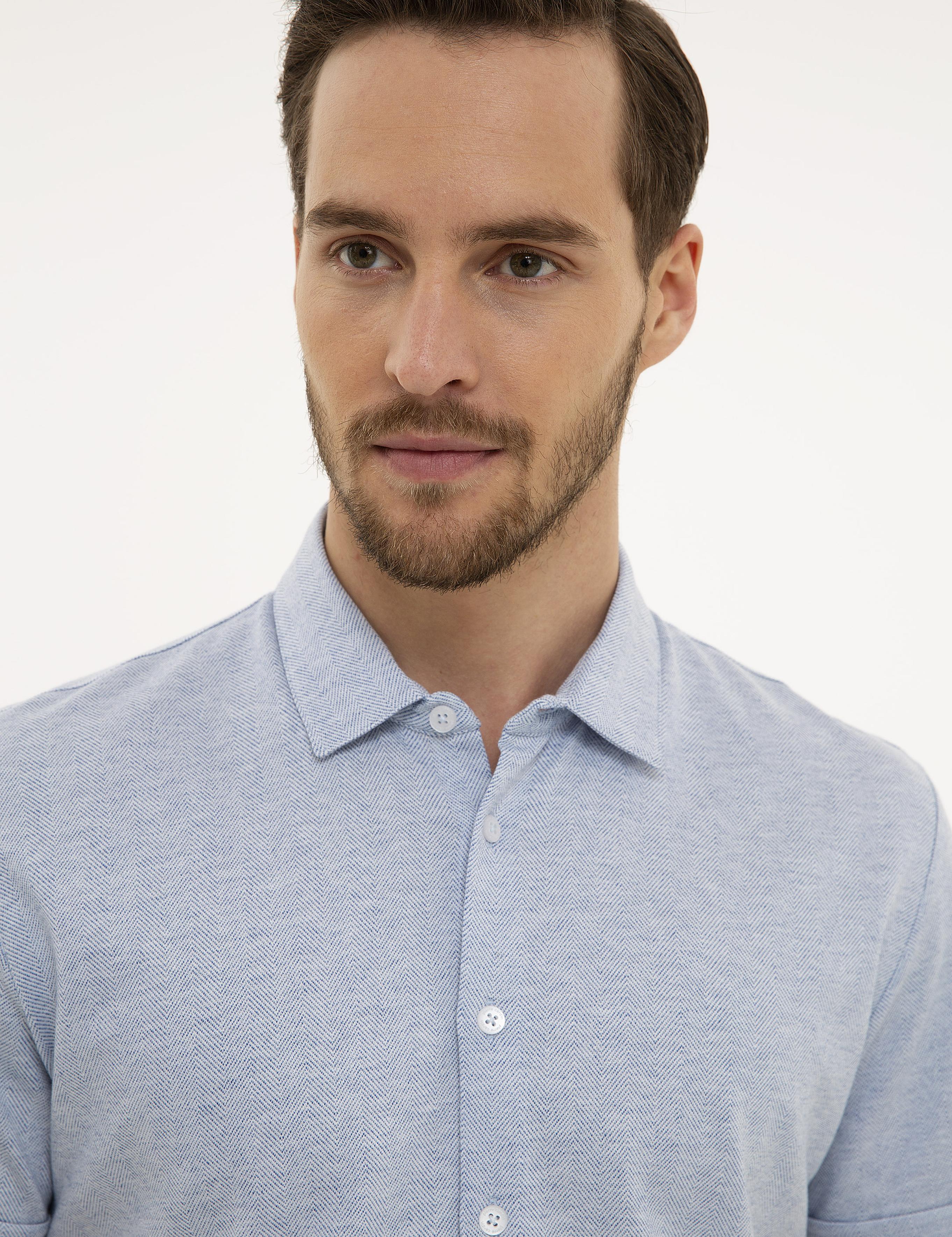 Koyu Mavi Slim Fit Gömlek Yaka Tişört