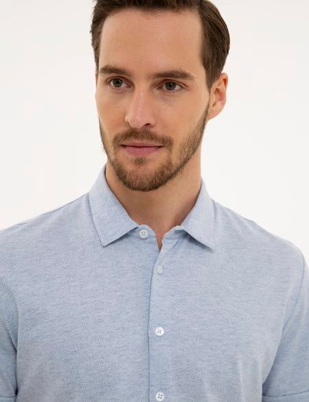 Koyu Mavi Slim Fit Gömlek Yaka Tişört - 50218584010