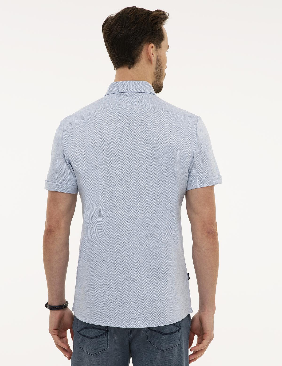 Koyu Mavi Slim Fit Gömlek Yaka Tişört - 50218584010