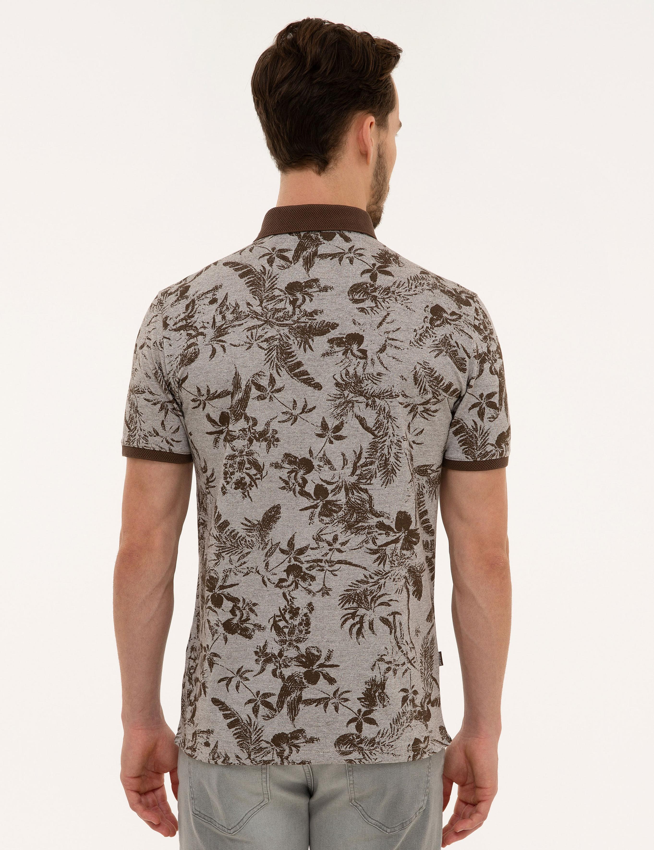 Kahverengi Slim Fit Baskılı Polo Yaka Tişört
