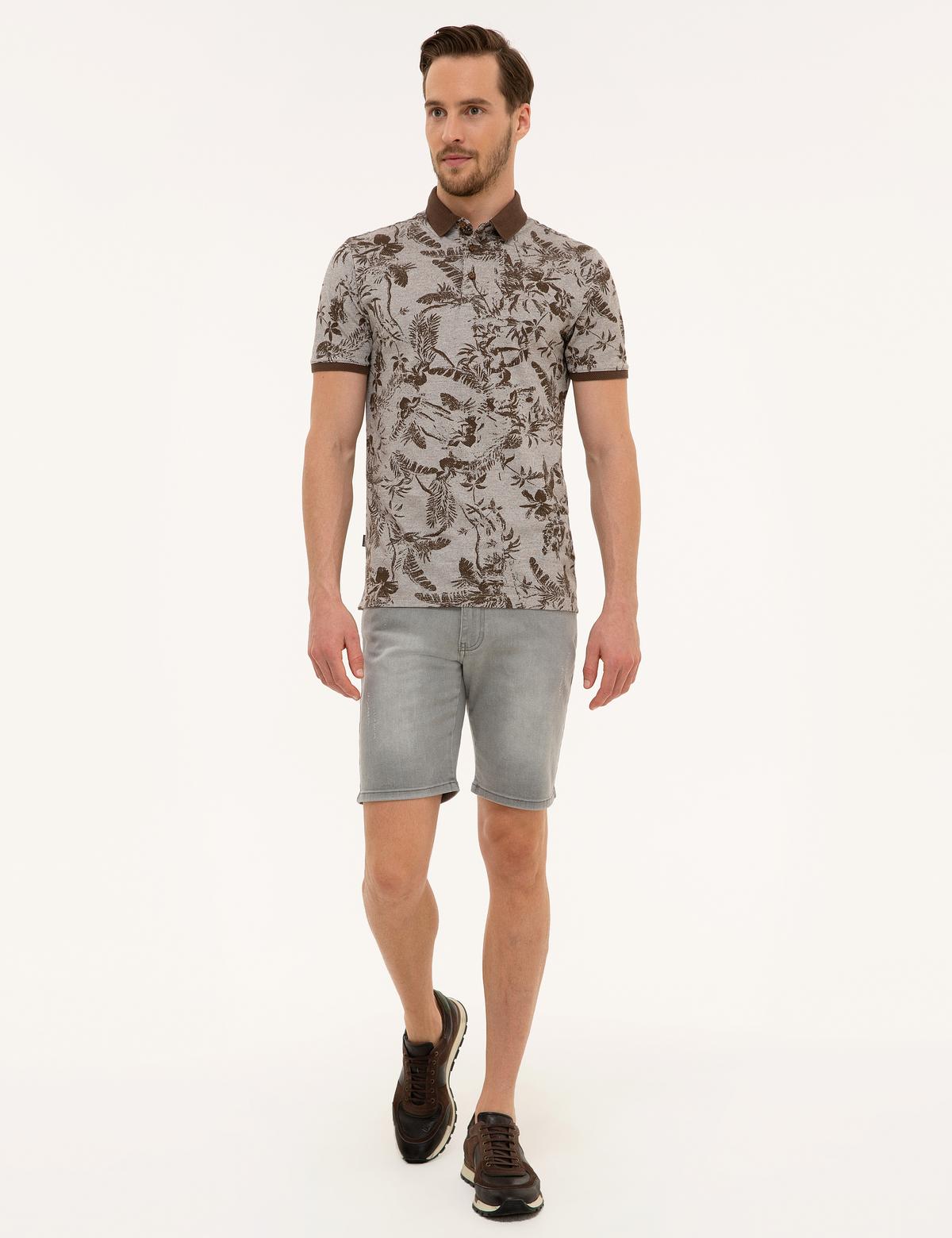 Kahverengi Slim Fit Baskılı Polo Yaka Tişört - 50219725011