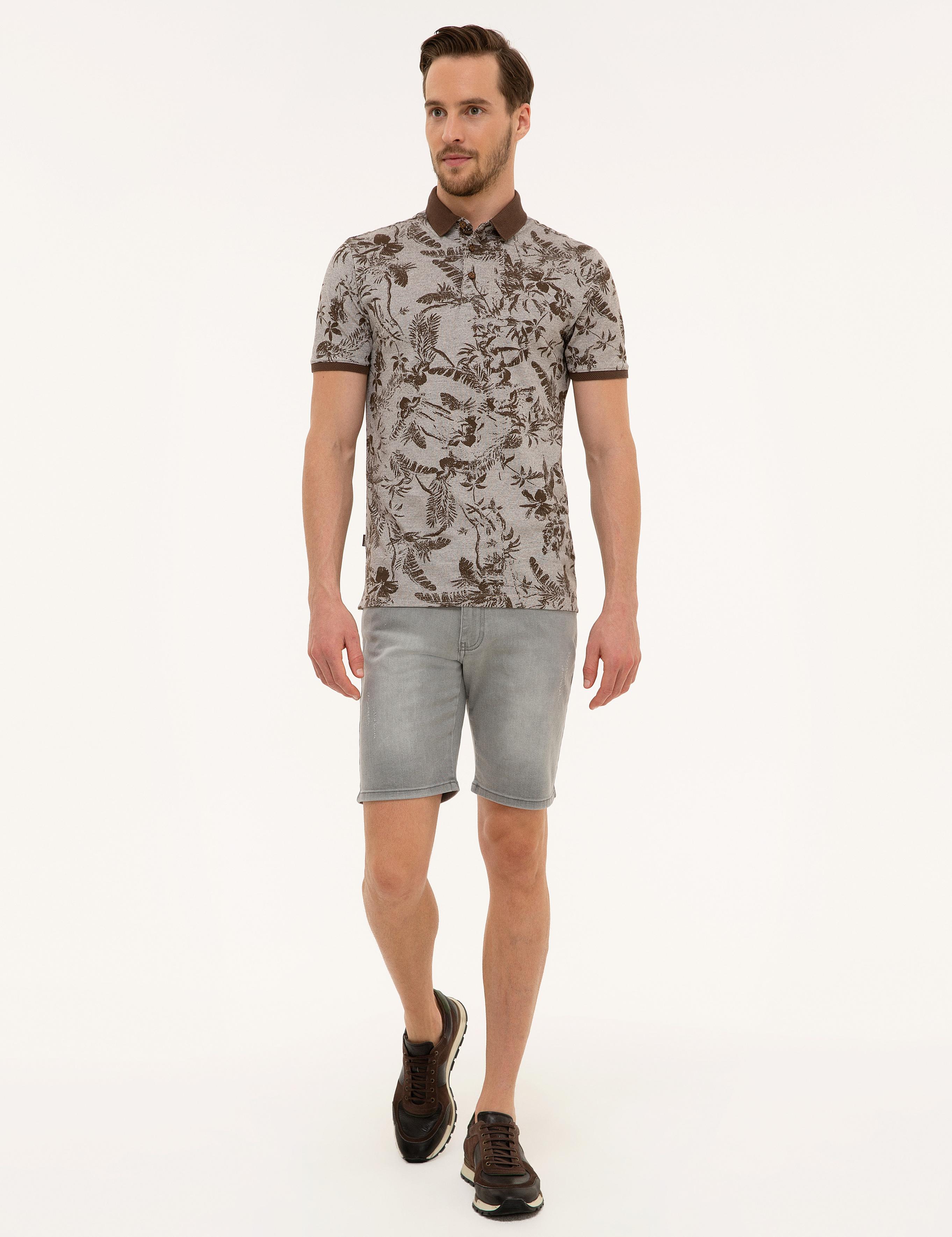 Kahverengi Slim Fit Baskılı Polo Yaka Tişört