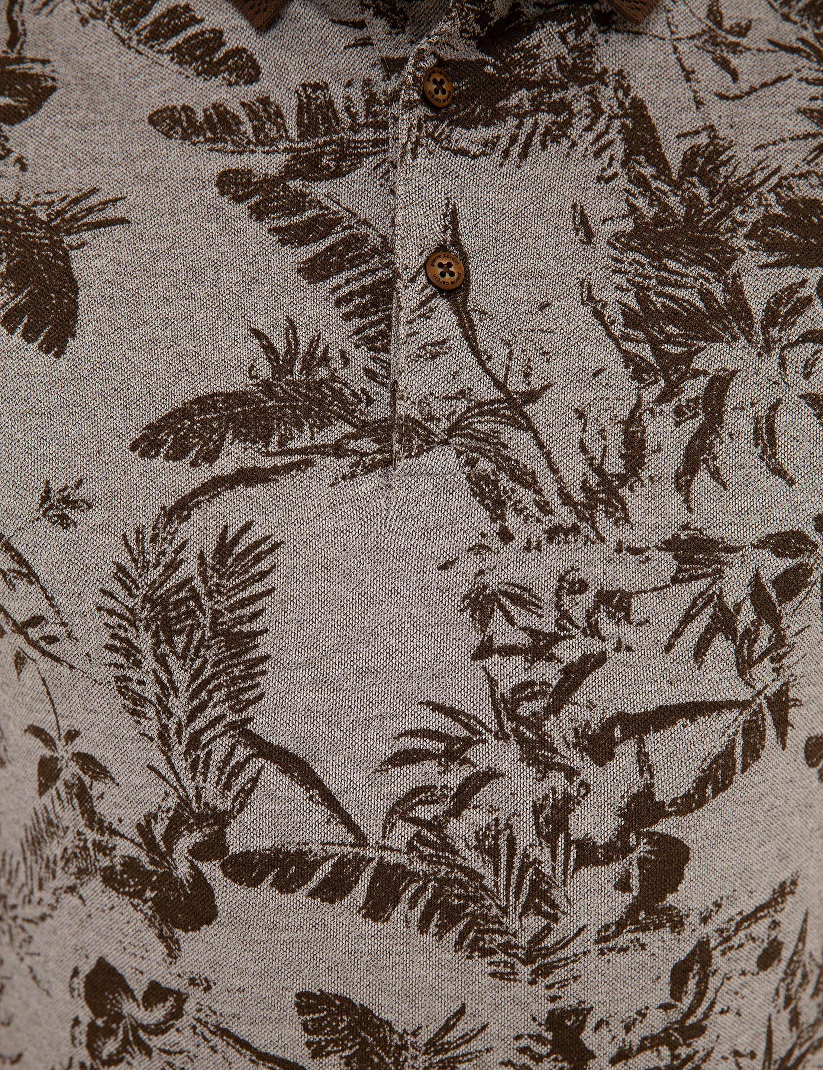 Kahverengi Slim Fit Baskılı Polo Yaka Tişört