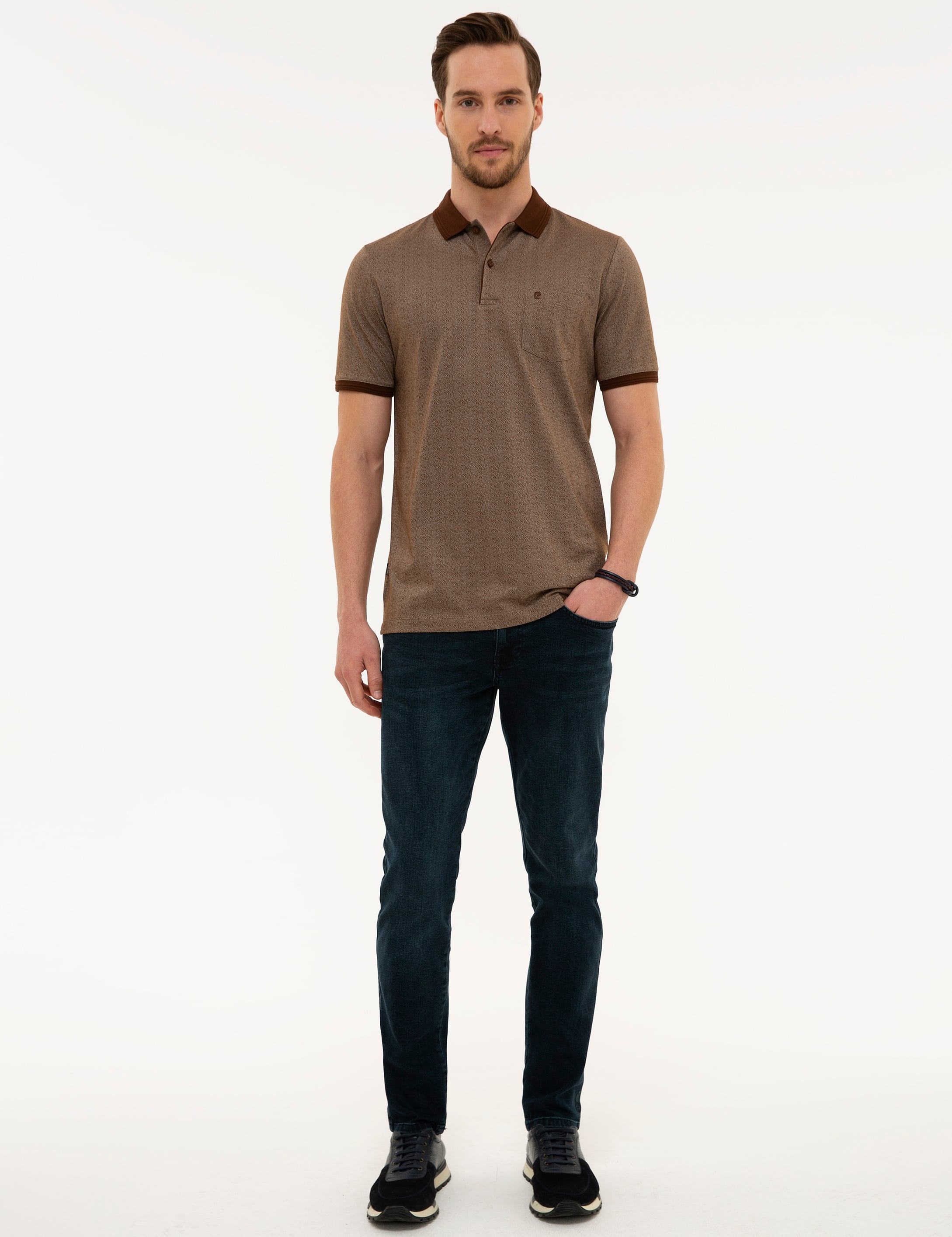 Kahverengi Regular Fit Polo Yaka Tişört - Image 4