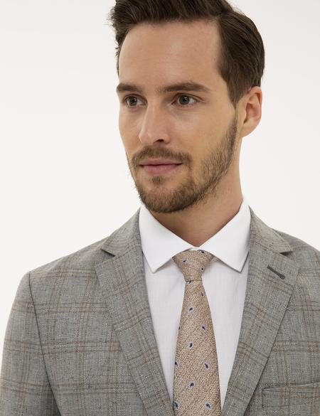 Gri Slim Fit Ekose Ceket - 50220056059