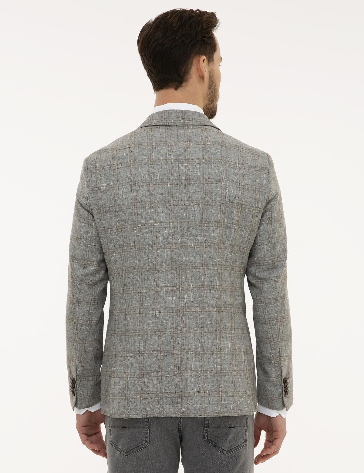 Gri Slim Fit Ekose Ceket - 50220056059