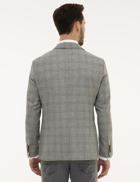 Gri Slim Fit Ekose Ceket - 50220056059