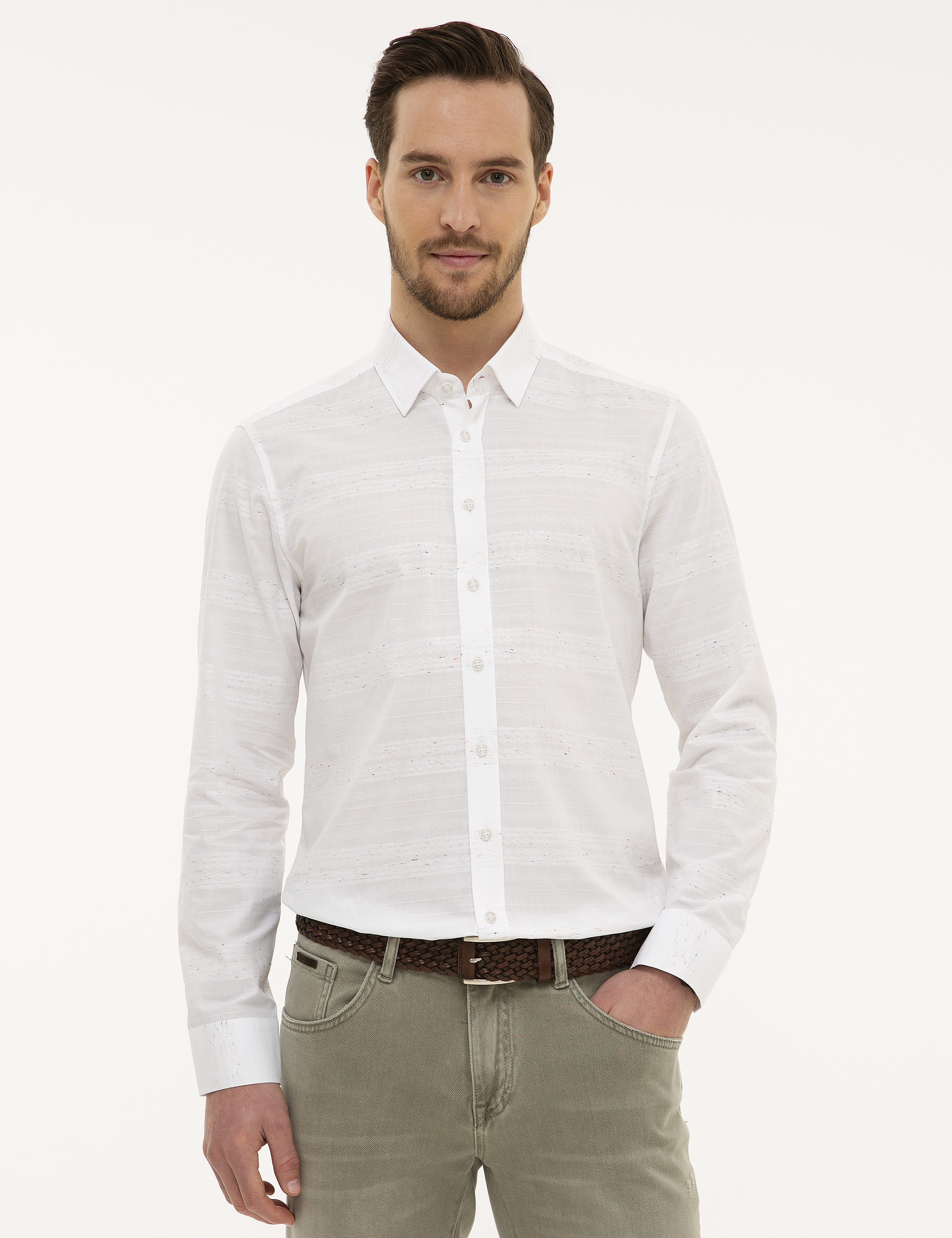 Beyaz Slim Fit Uzun Kollu Gömlek - Image 2