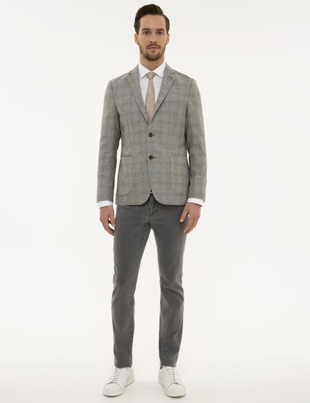 Gri Slim Fit Ekose Ceket - 50220056059