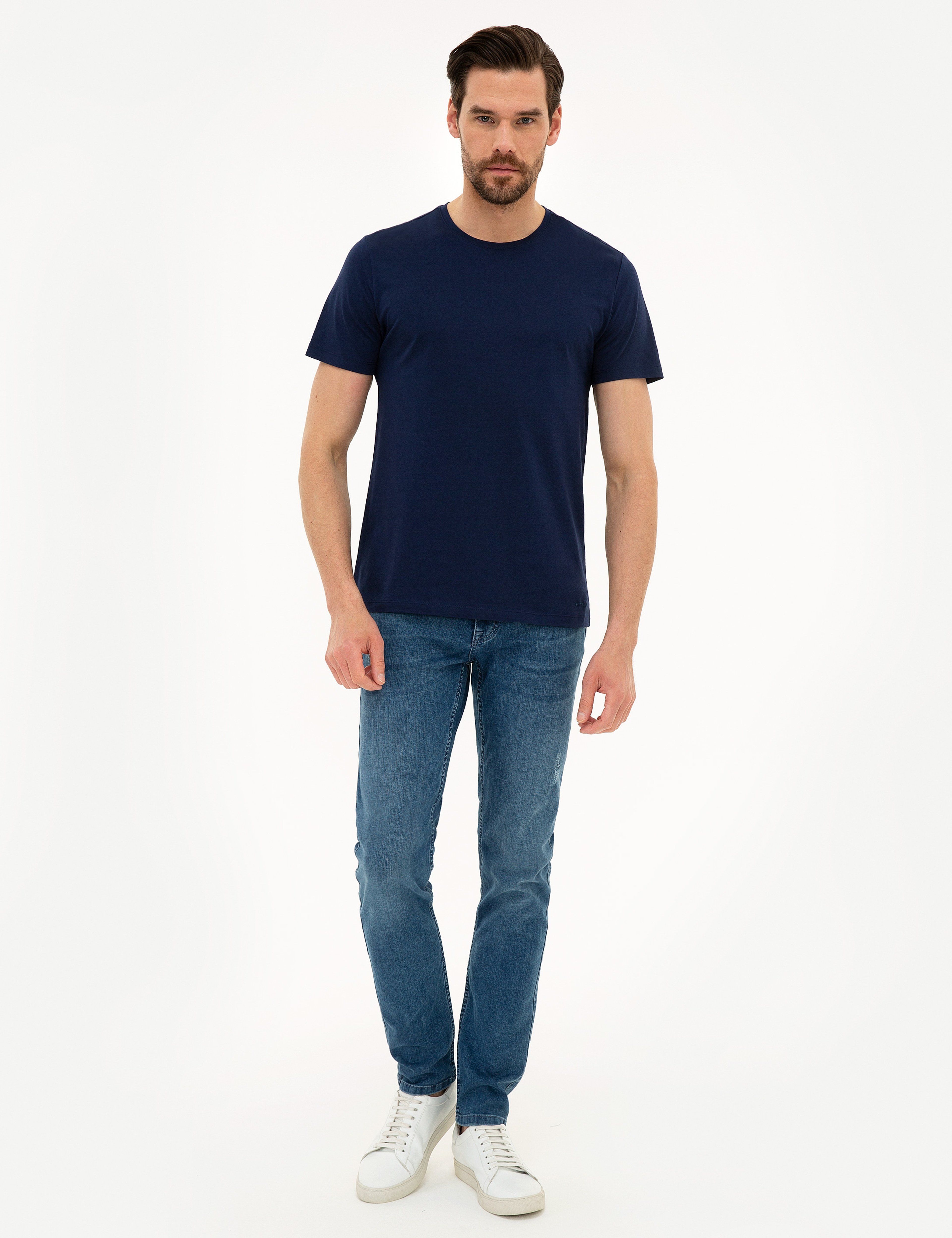 Lacivert Slim Fit Basic Tişört - Image 4