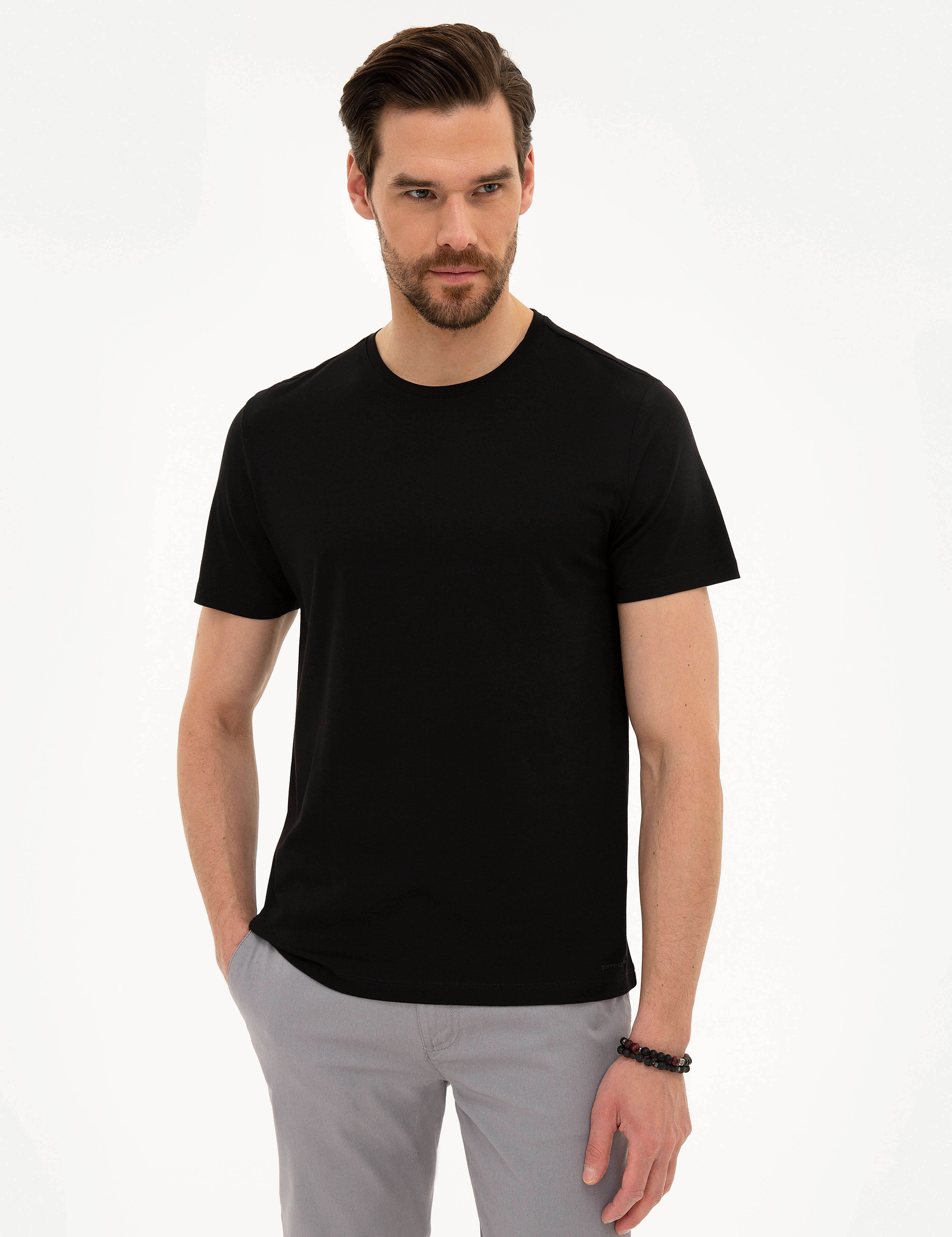 Siyah Slim Fit Bisiklet Yaka Basic T-Shirt - Image 2