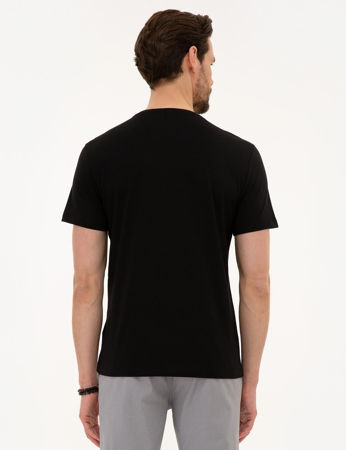 Siyah Slim Fit Bisiklet Yaka Basic T-Shirt - 50218574020