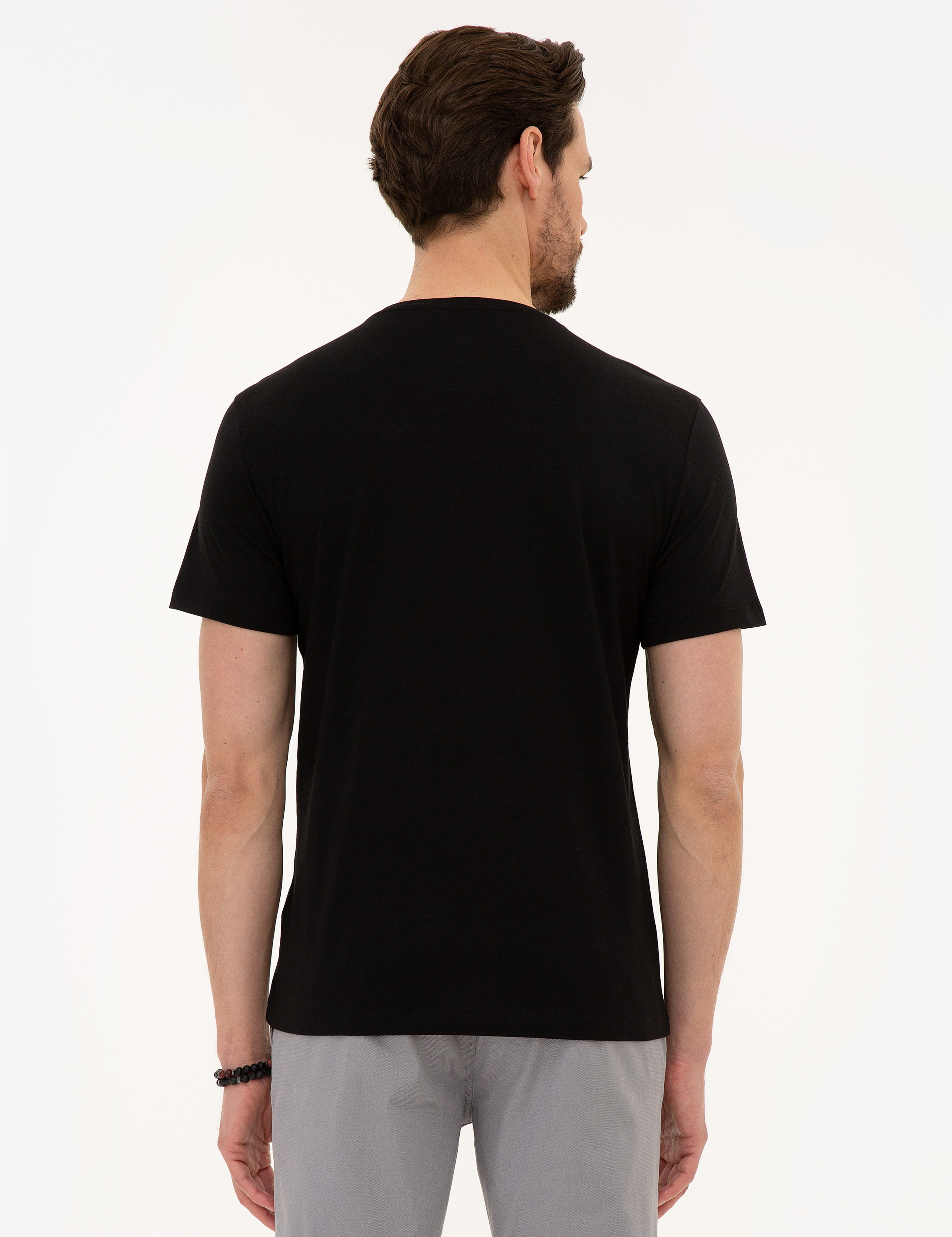 Siyah Slim Fit Bisiklet Yaka Basic T-Shirt