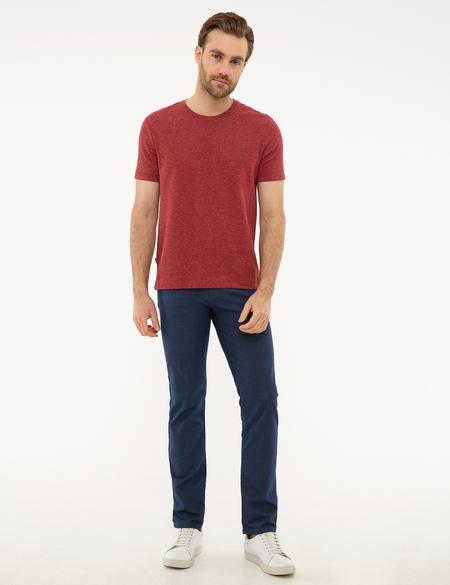 Bordo Slim Fit Bisiklet Yaka Tişört - 50218575034