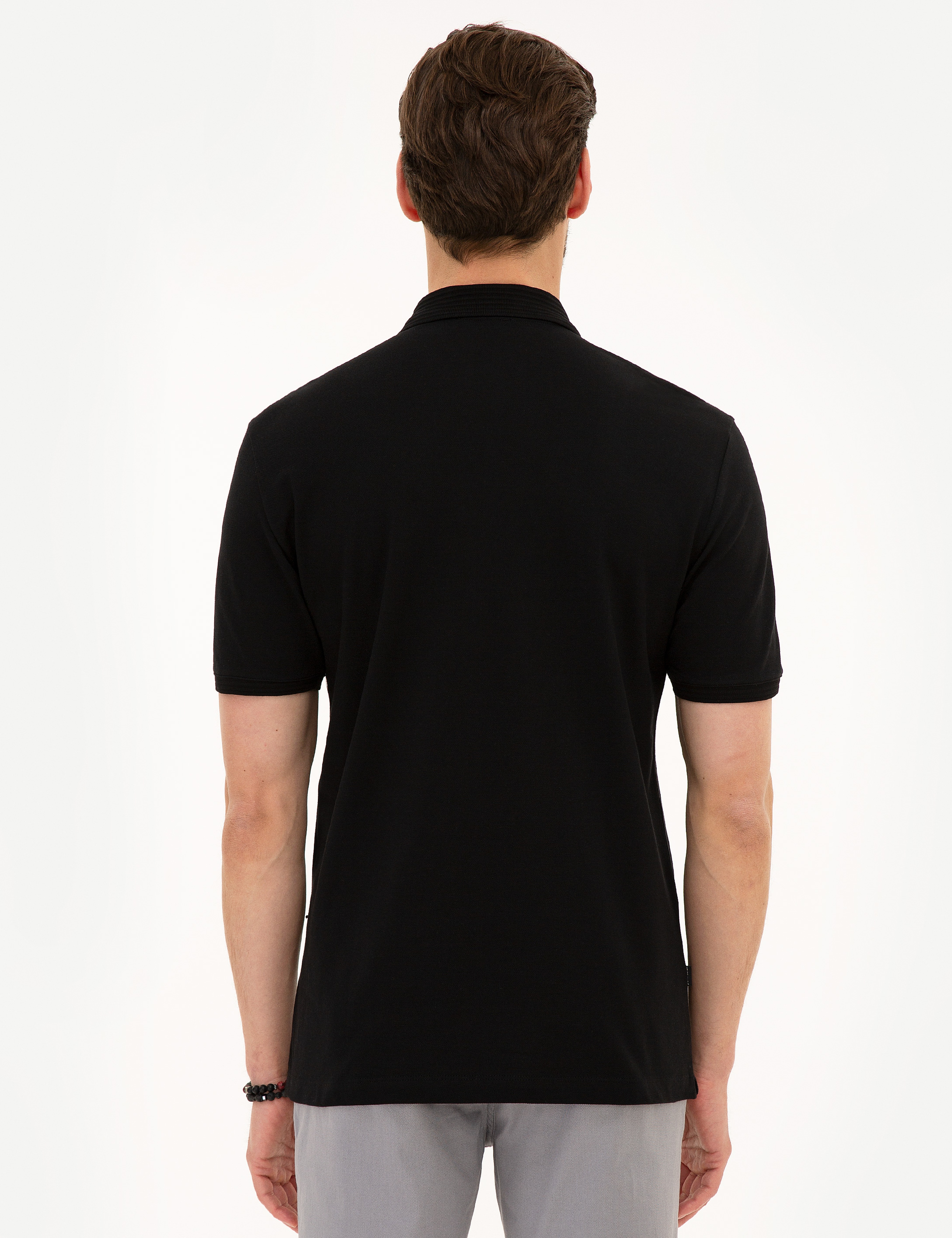 Siyah Regular Fit Basic Polo Yaka T-Shirt