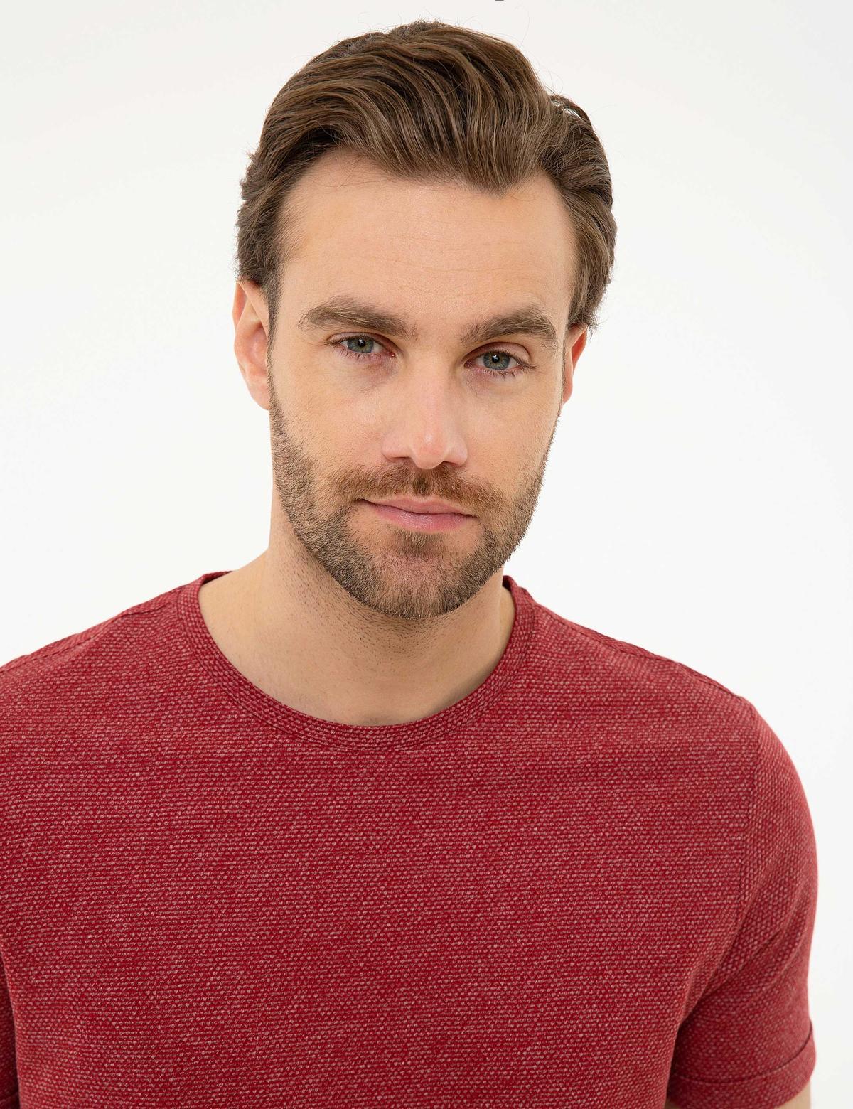 Bordo Slim Fit Bisiklet Yaka Tişört