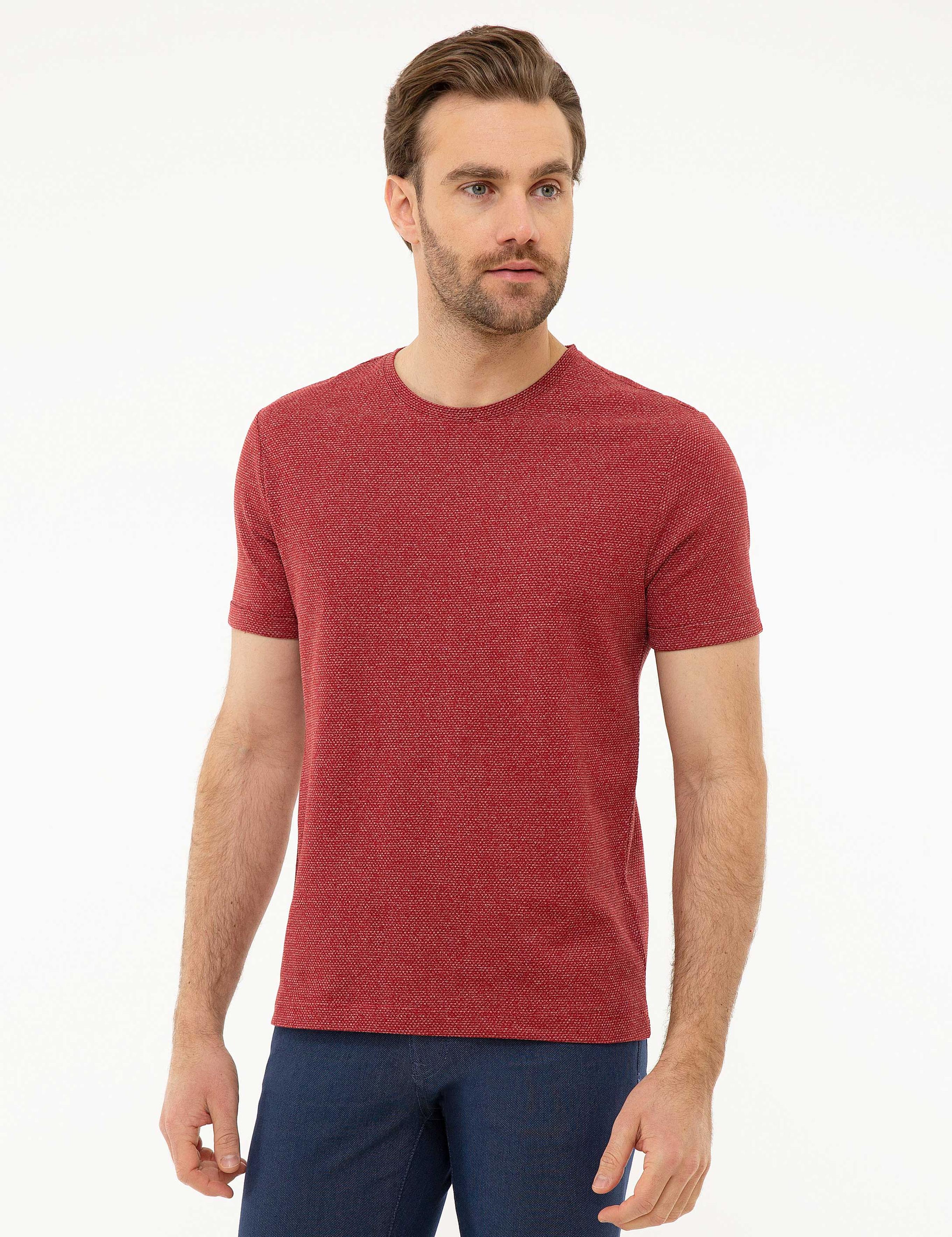 Bordo Slim Fit Bisiklet Yaka Tişört