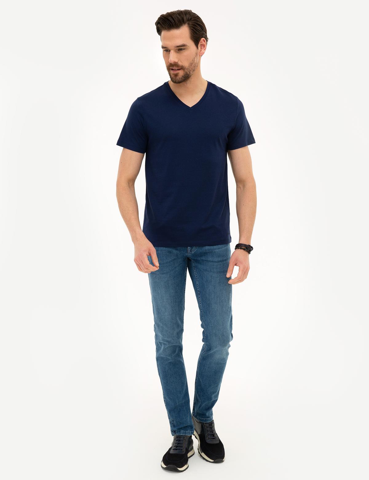 Lacivert Slim Fit Basic Tişört - 50218576006