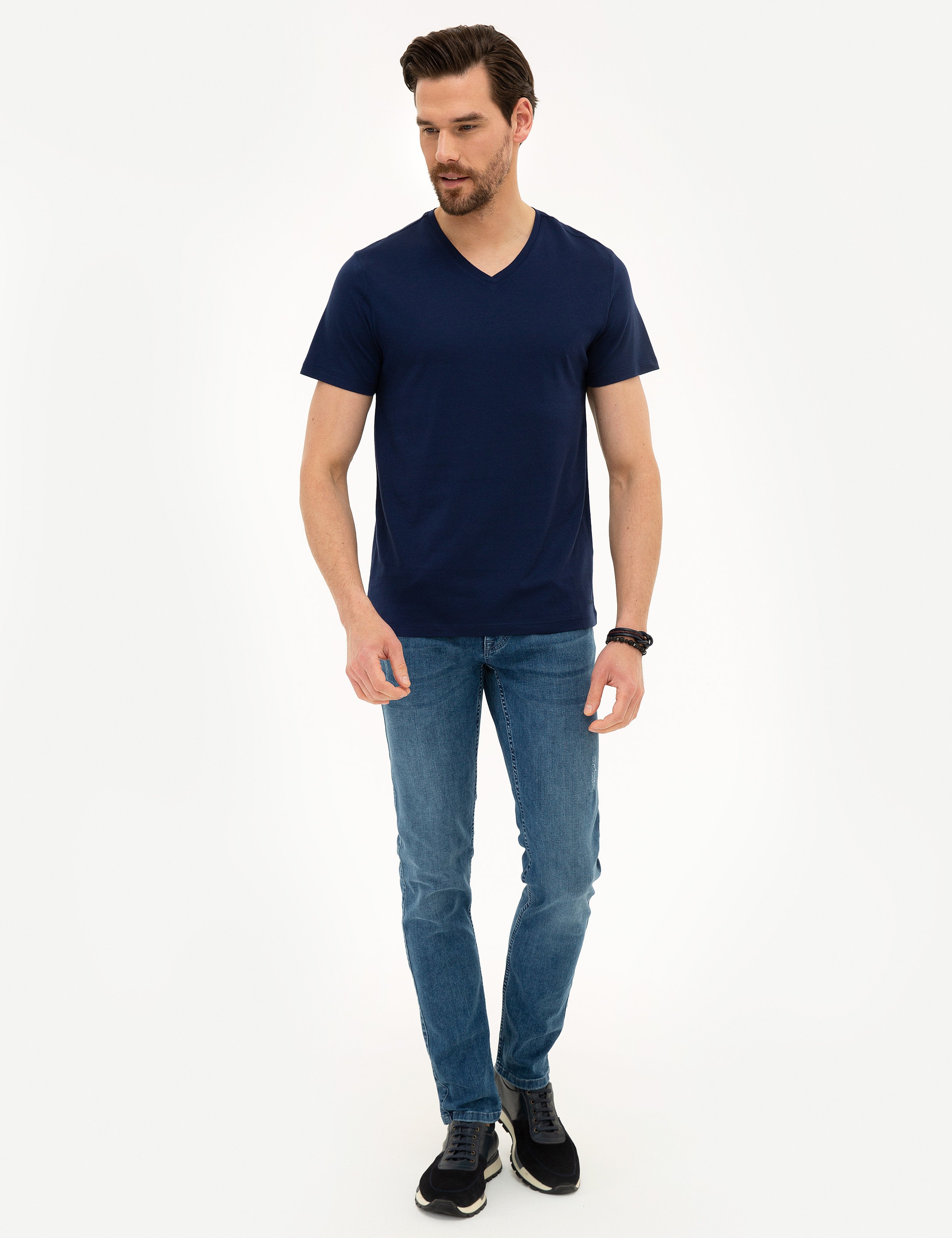 Lacivert Slim Fit Basic Tişört - Image 4