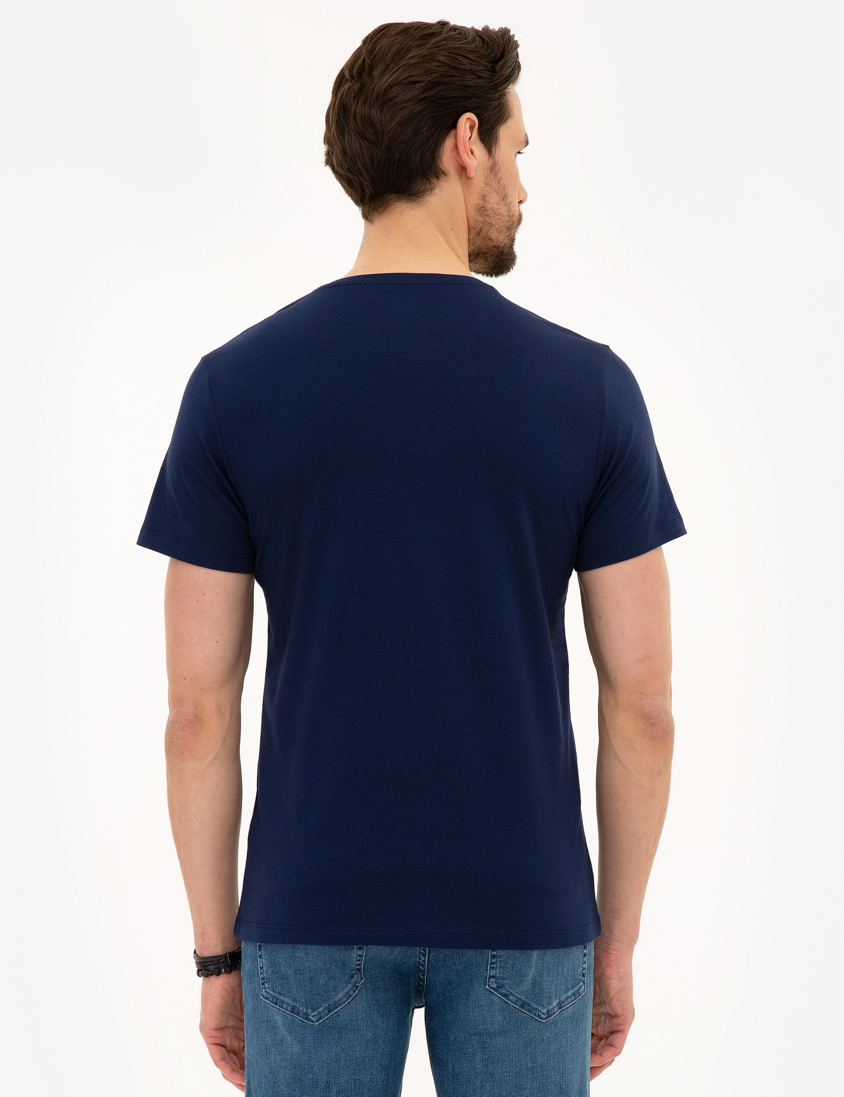 Lacivert Slim Fit V Yaka Basic T-Shirt