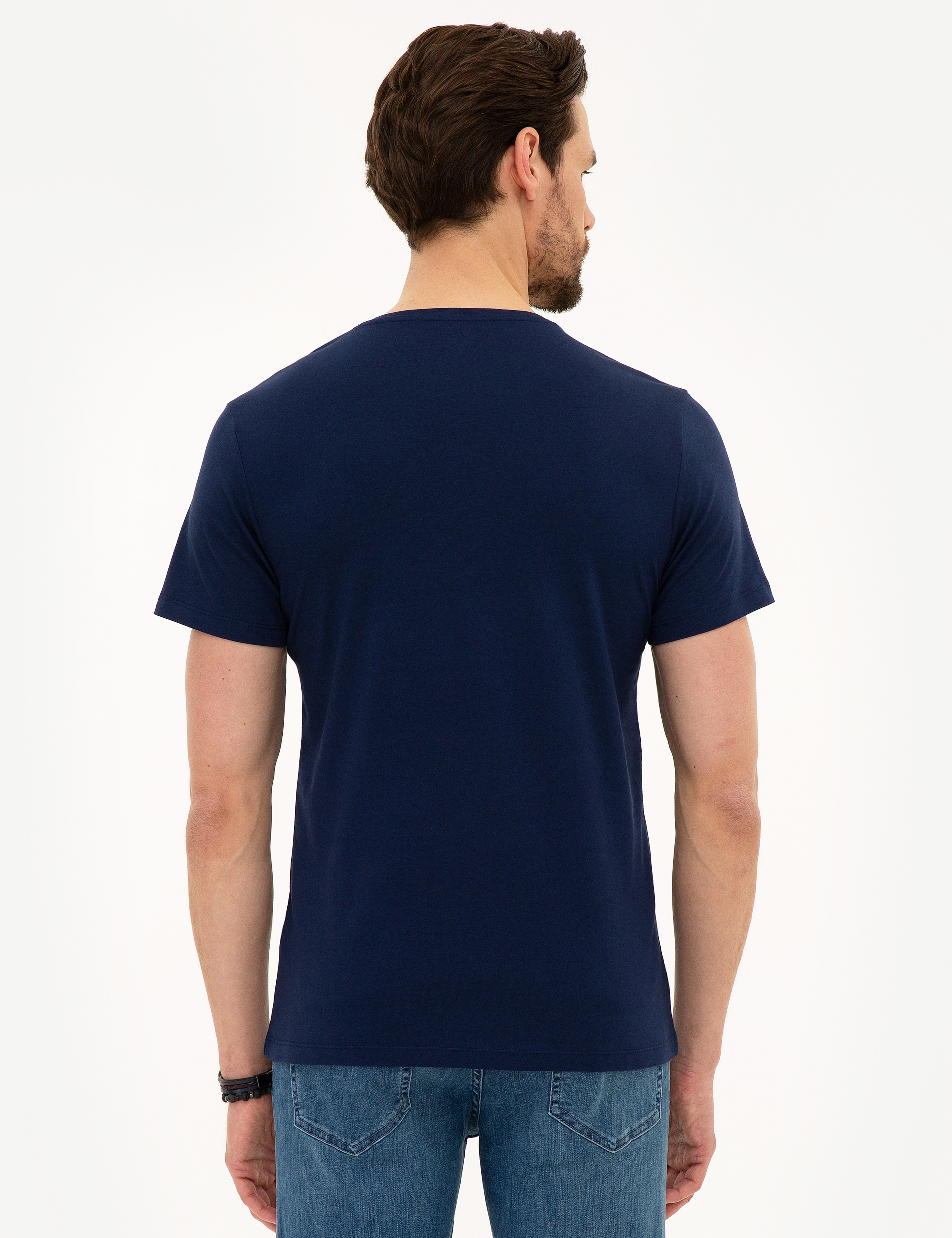 Lacivert Slim Fit Basic Tişört - Image 3
