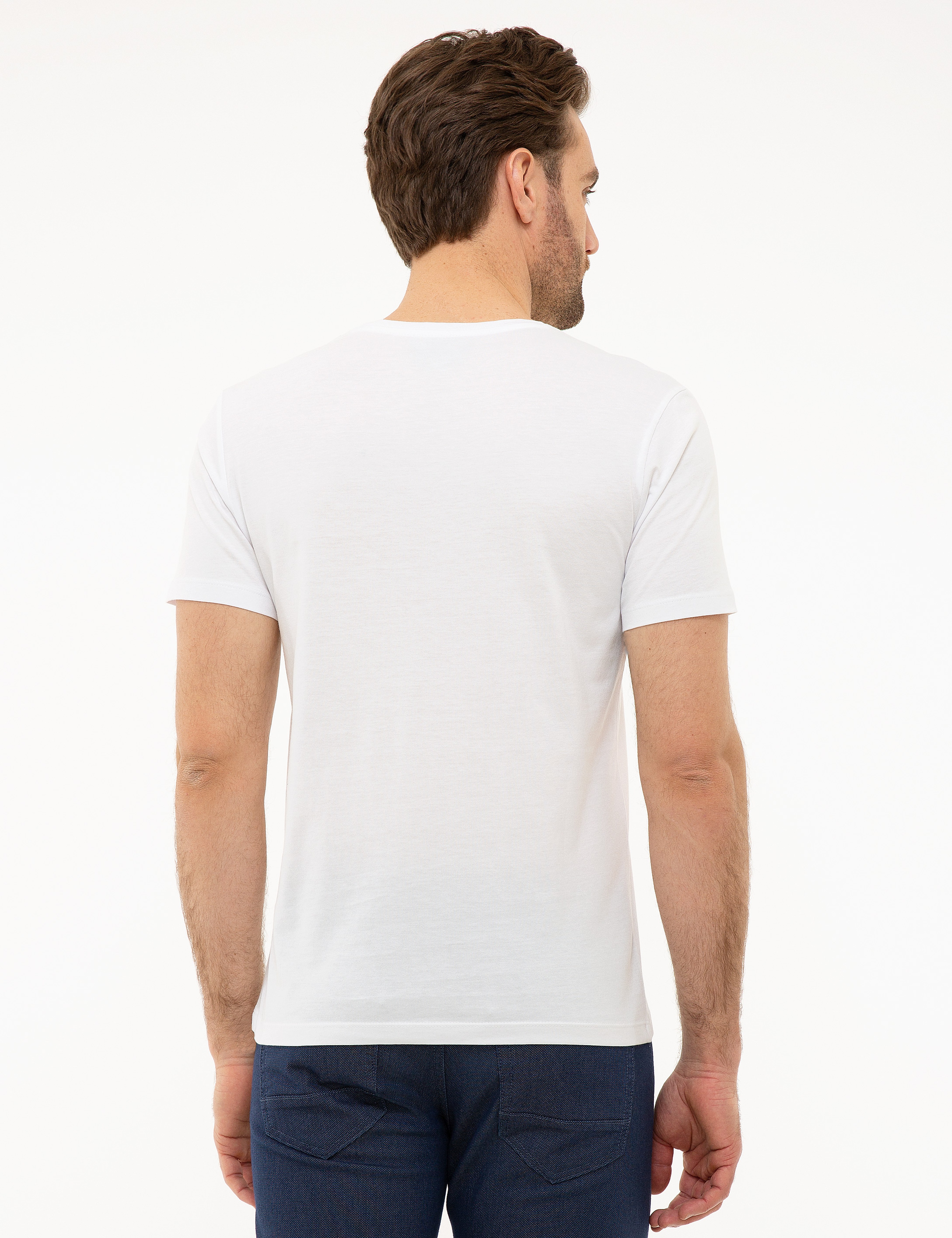 Beyaz Slim Fit Basic Tişört - Image 3
