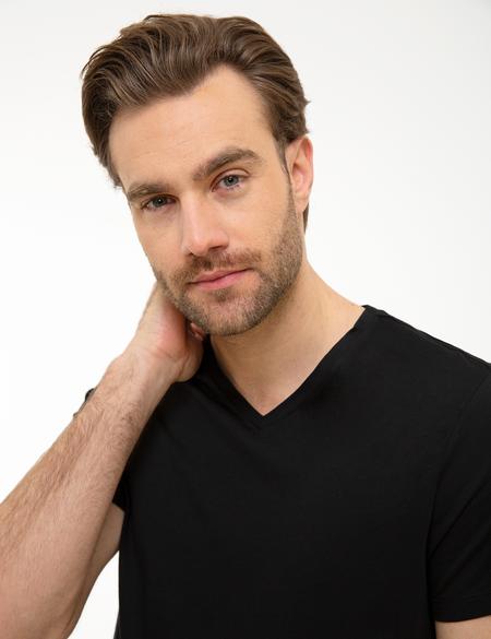 Siyah Slim Fit V Yaka Basic T-Shirt - 50218576022