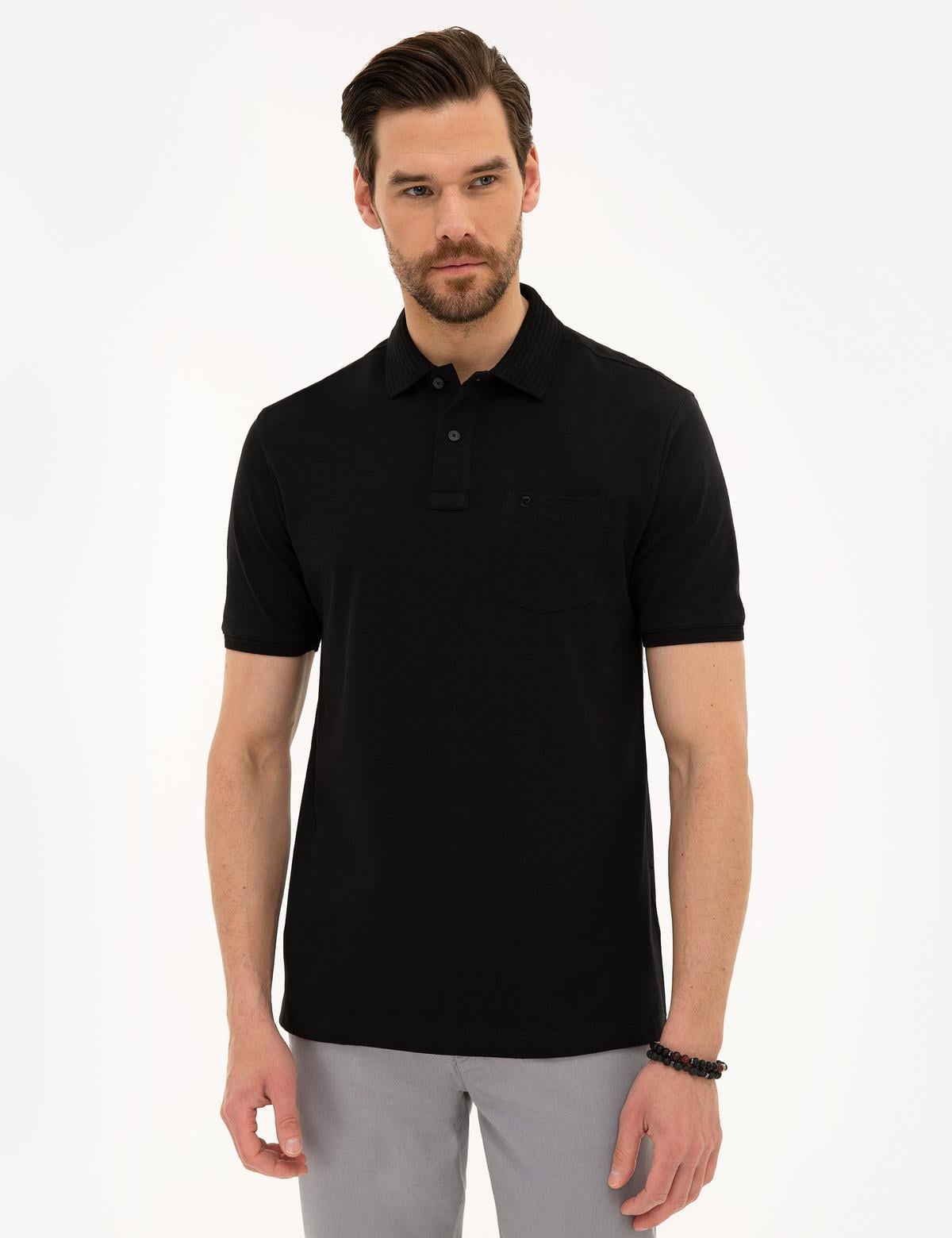Siyah Regular Fit Basic Polo Yaka T-Shirt