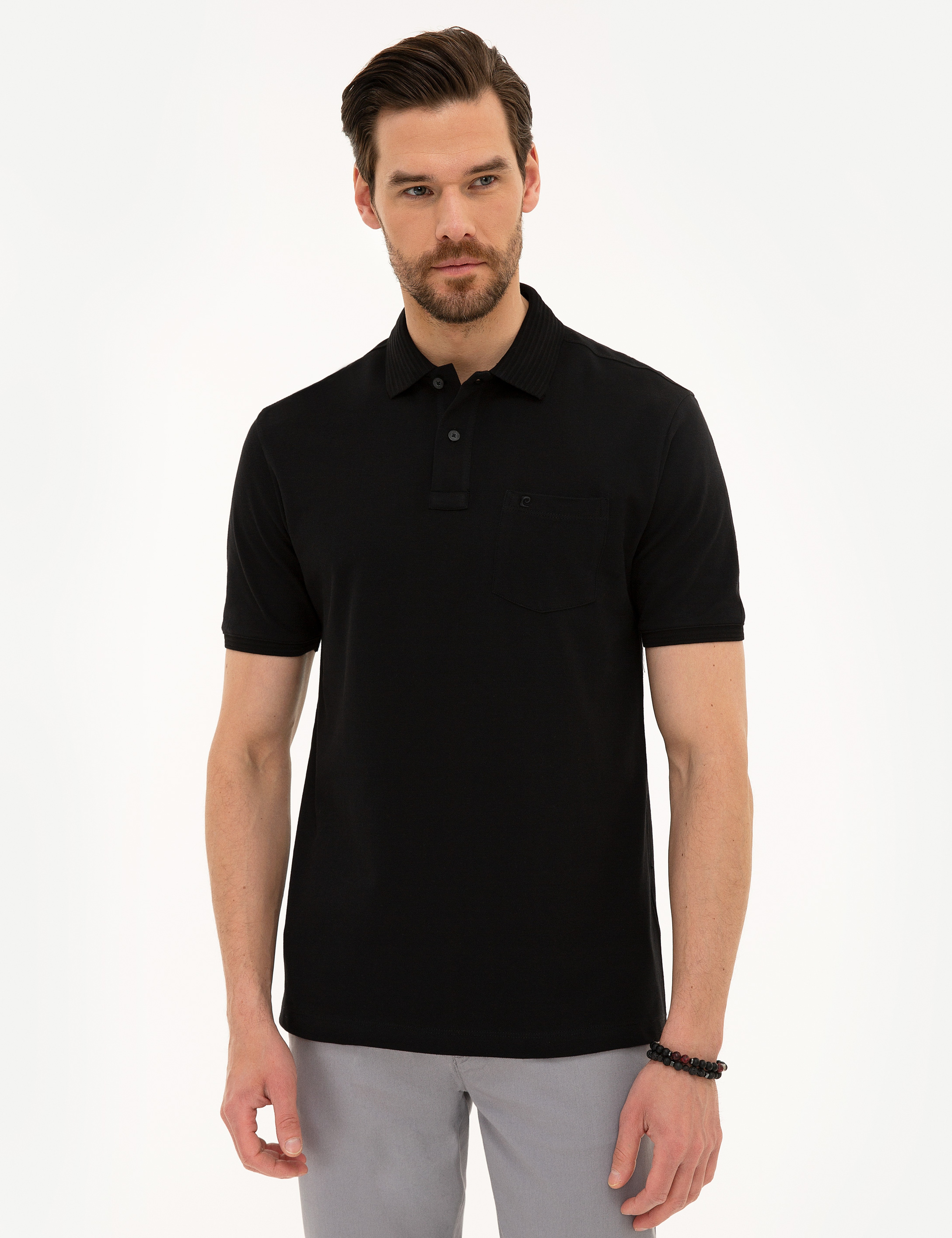 Siyah Regular Fit Basic Polo Yaka T-Shirt - Image 1