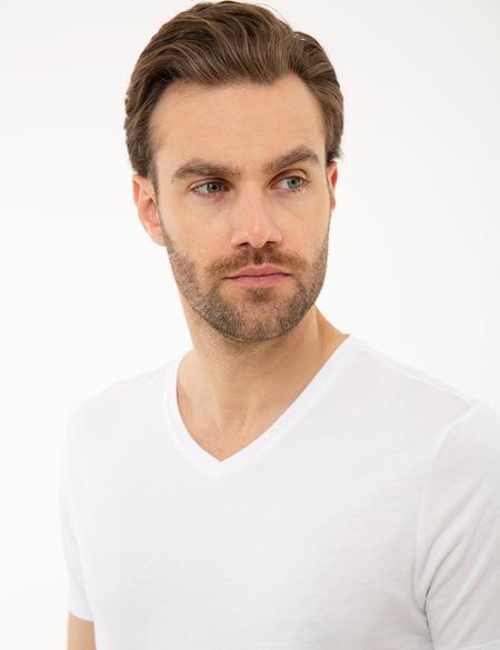 Beyaz Slim Fit Basic Tişört - 50218576011