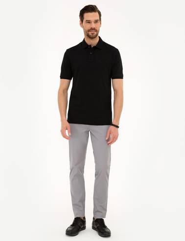 Siyah Regular Fit Basic Polo Yaka T-Shirt