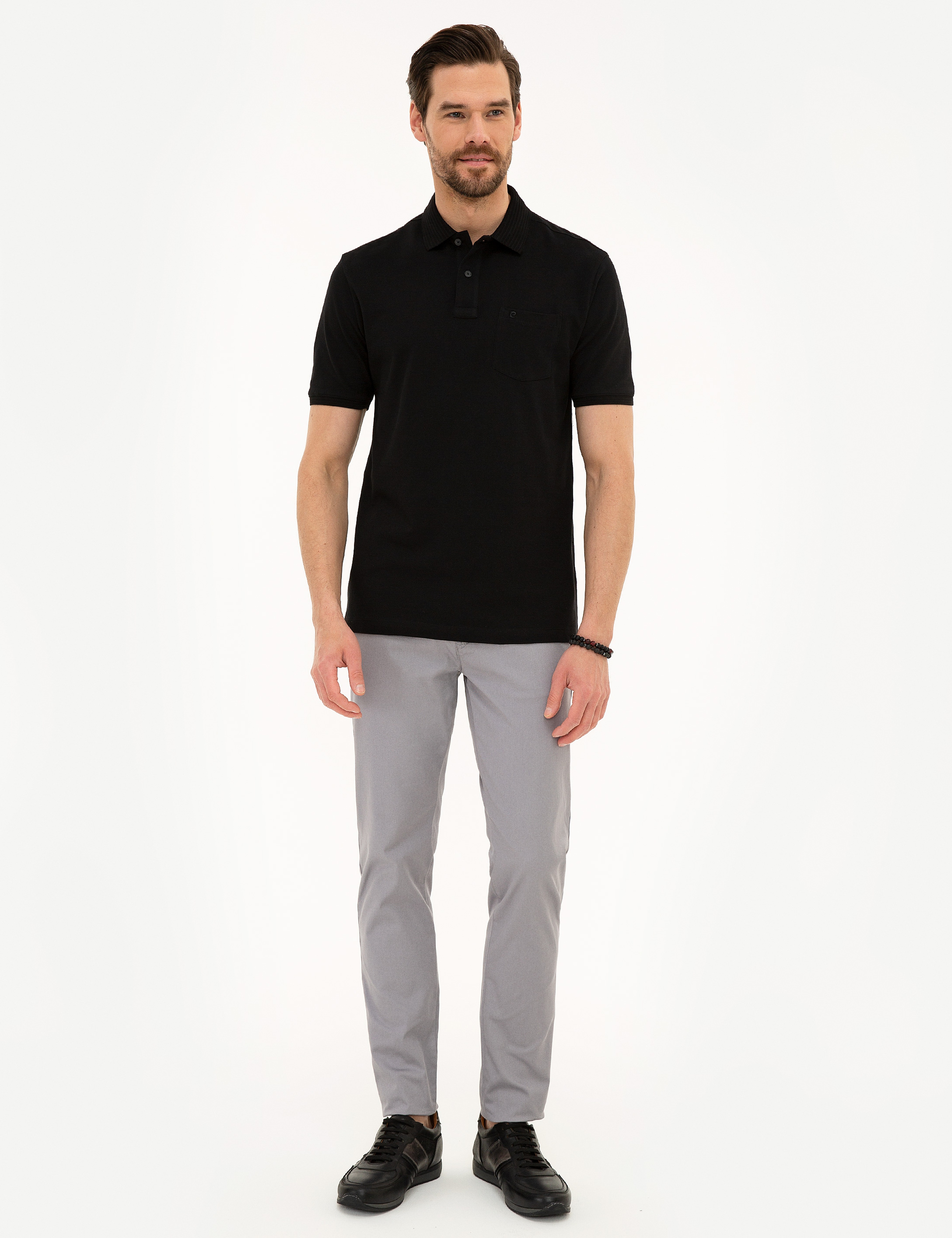 Siyah Regular Fit Basic Polo Yaka T-Shirt - Image 4