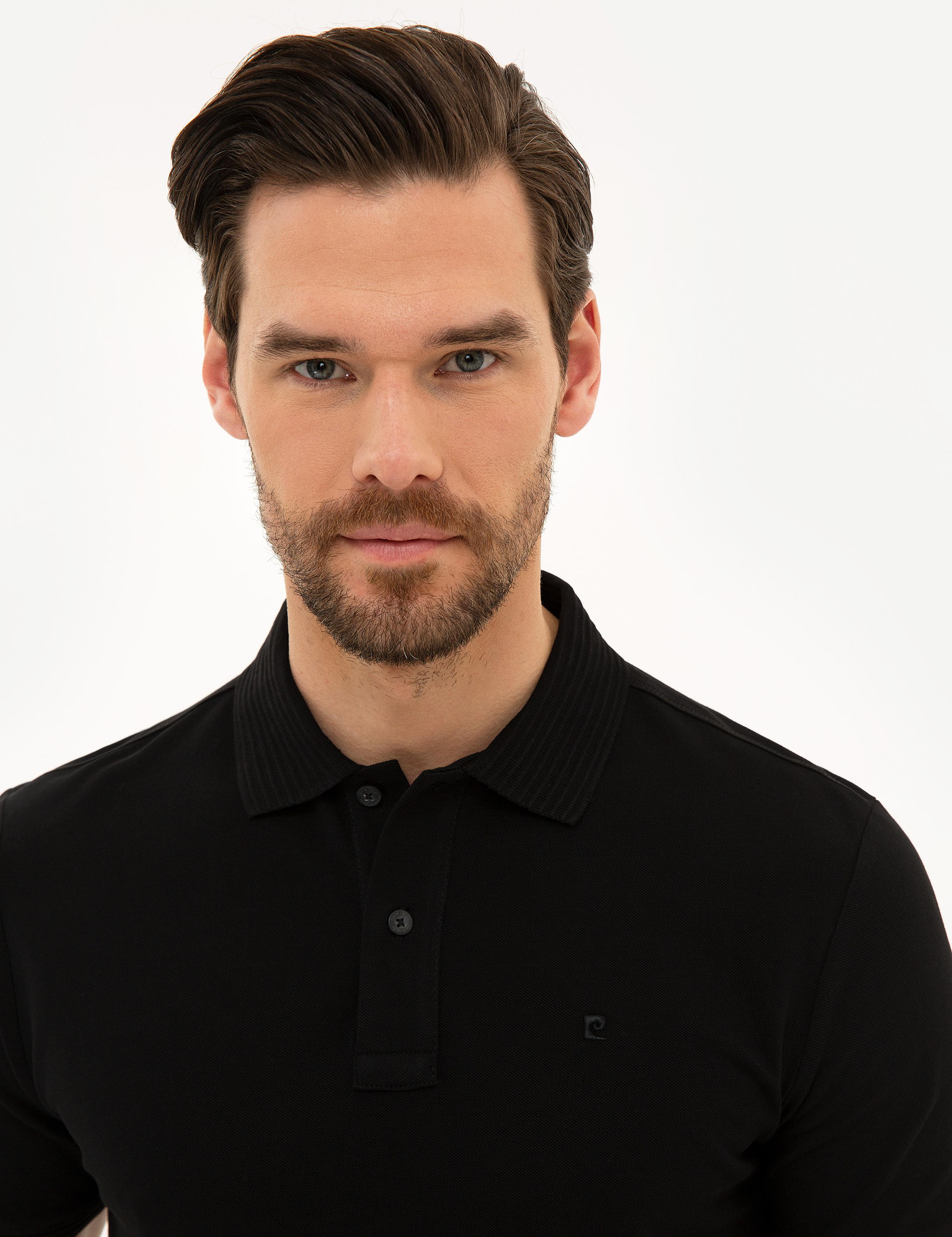 Siyah Slim Fit Polo Yaka Basic T-Shirt