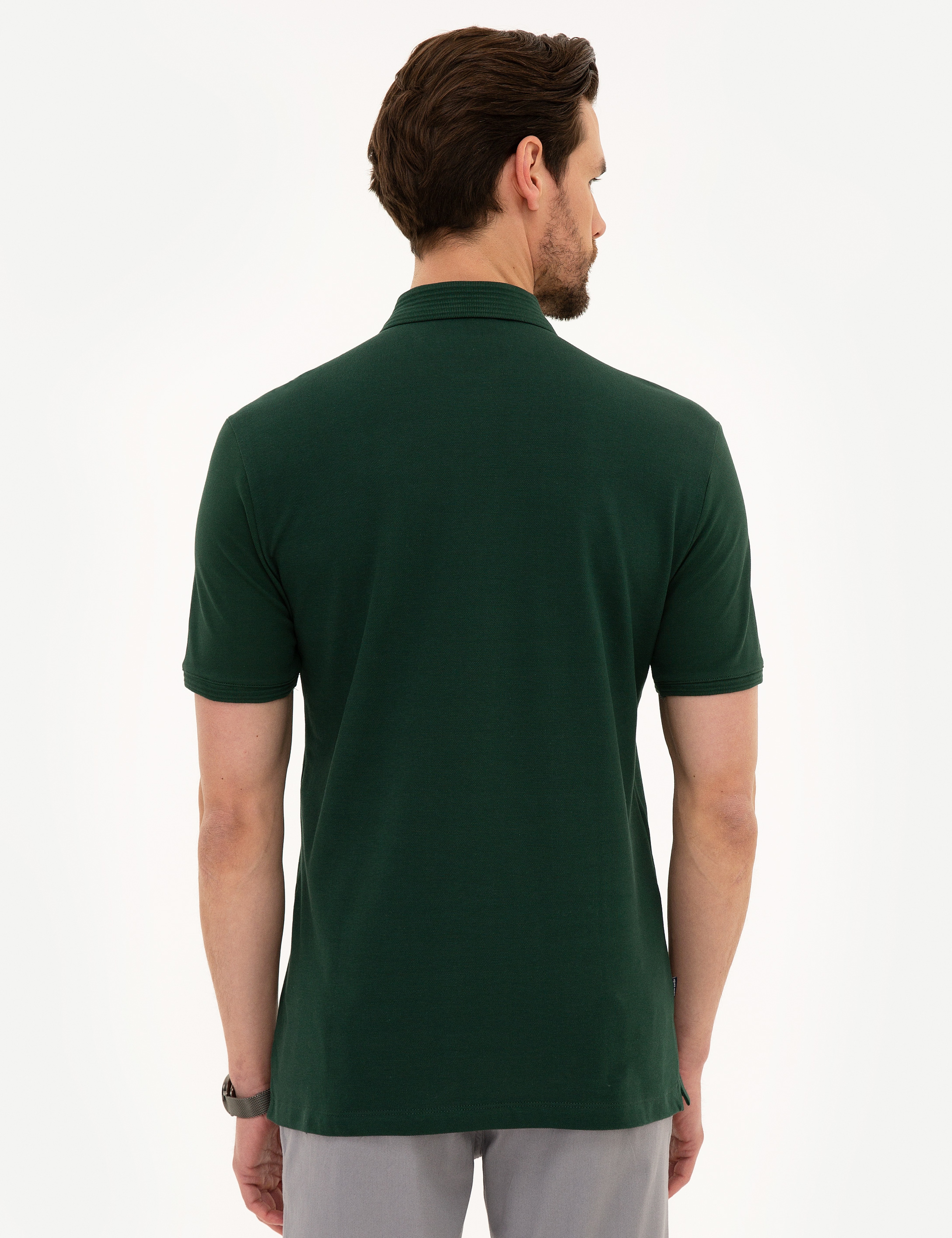 Koyu Yeşil Regular Fit Basic Polo Yaka T-Shirt - Image 3