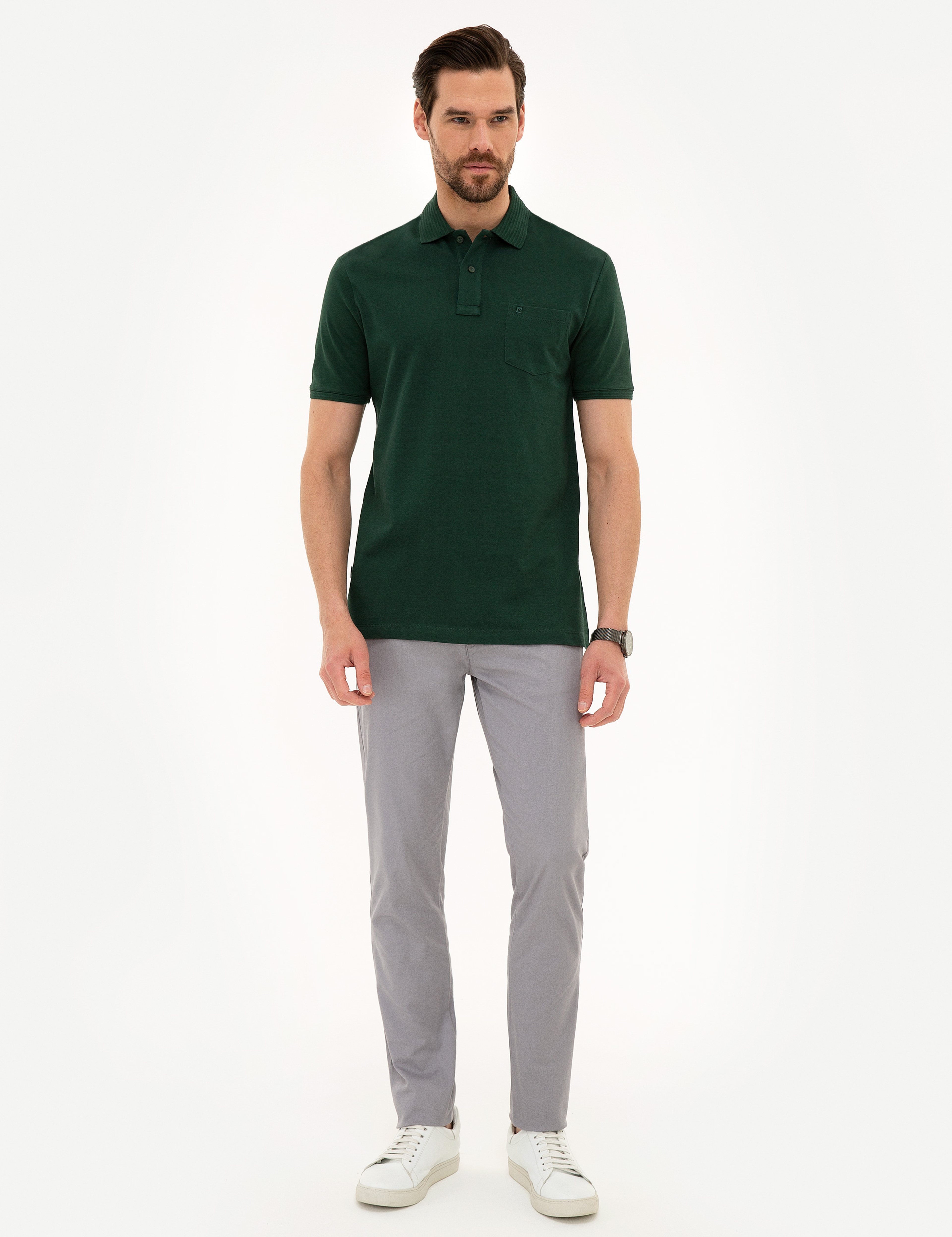 Koyu Yeşil Regular Fit Basic Polo Yaka T-Shirt - Image 4
